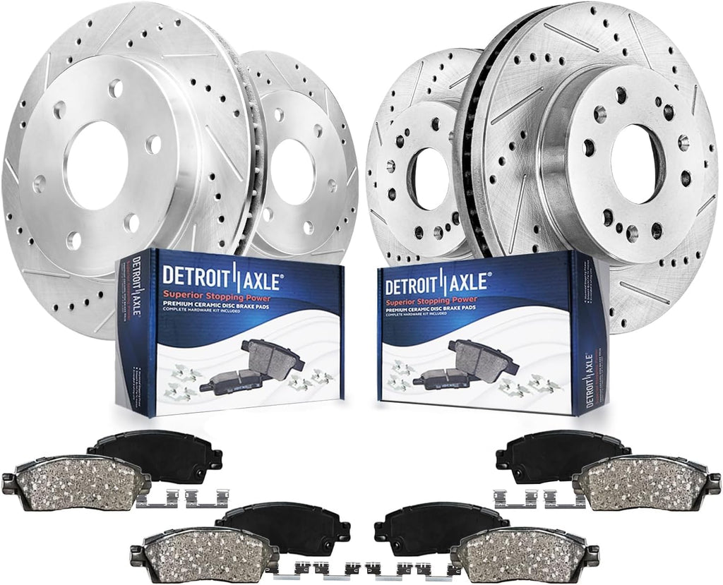 Detroit Axle - Brake Kit for Silverado Sierra 1500 Tahoe Yukon XL Suburban Escalade ESV Drilled and Slotted Brake Rotors Ceramic Brakes Pads Replacement : 12.99' inch Front & 13.58' inch Rear Rotor