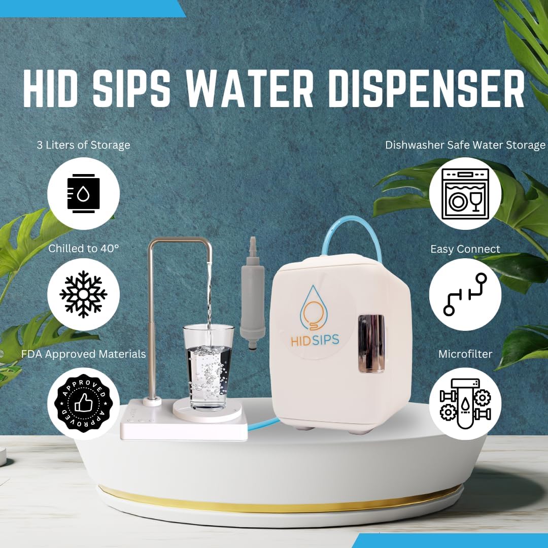 Desktop Water Dispenser with 4L Mini Fridge | Bedside or Desktop Water Cooler with Dishwasher-Safe Reservoir | Filtered or Beverage-Ready Hydration System (V2 Edition – White)
