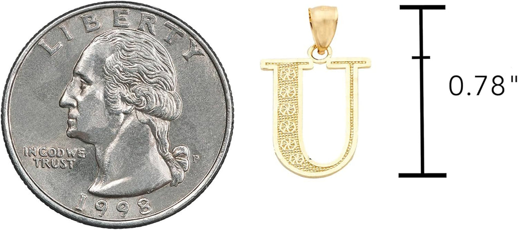 LoveBling 10K Yellow Gold Diamond Cut A to Z Alphabet Initial Letter Charm Necklace Pendant (Small Size)