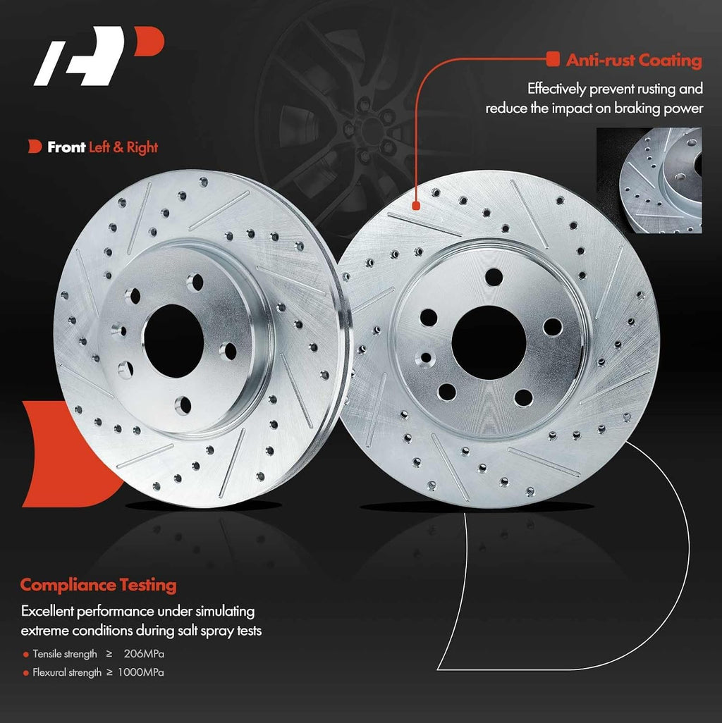A-Premium 10.87 inch (276mm) Front Drilled and Slotted Disc Brake Rotors + Ceramic Pads Kit Compatible with Select Chevrolet Models - Cruze 2016-2019, Volt 2016-2019, Bolt EV 2017-2021, 6-PC Set