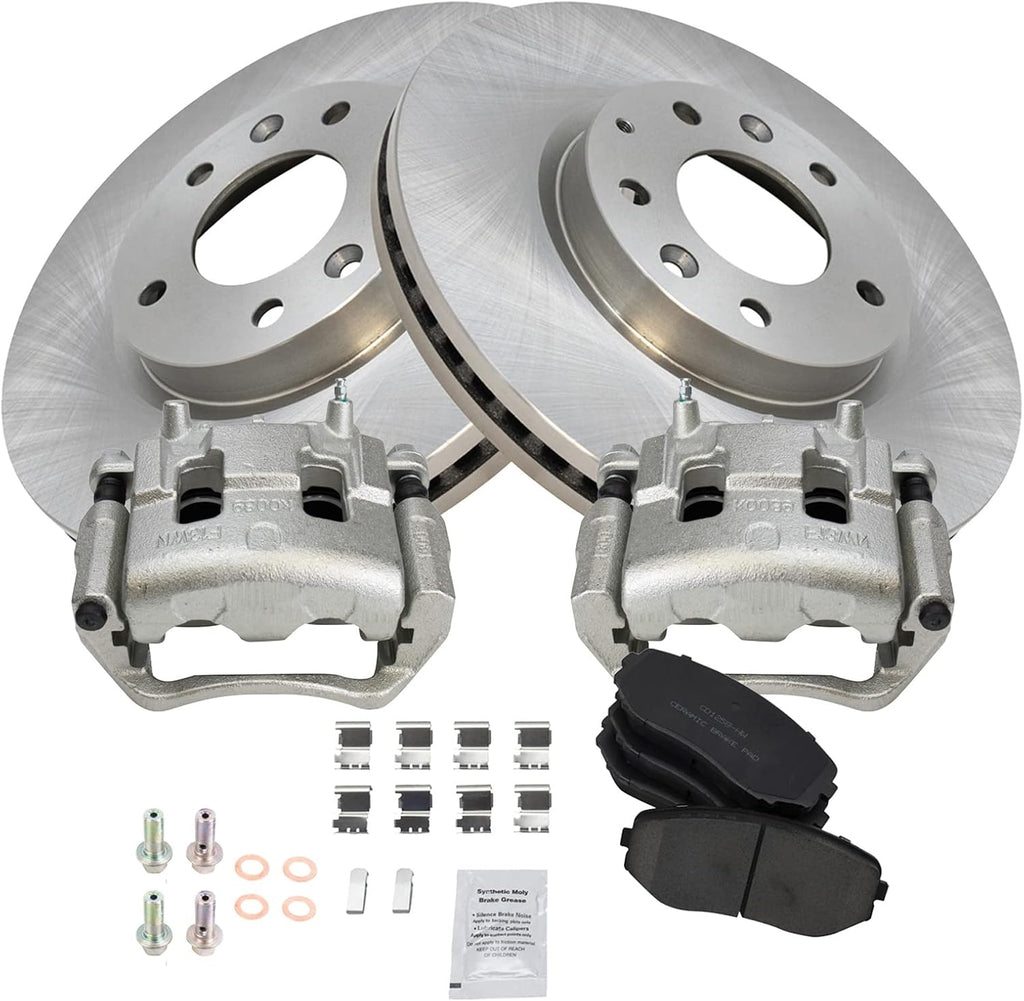 TRQ Front Brake Pad and Rotor Set Ceramic Rotors Calipers Compatible with 2007-2012 Mazda CX-7