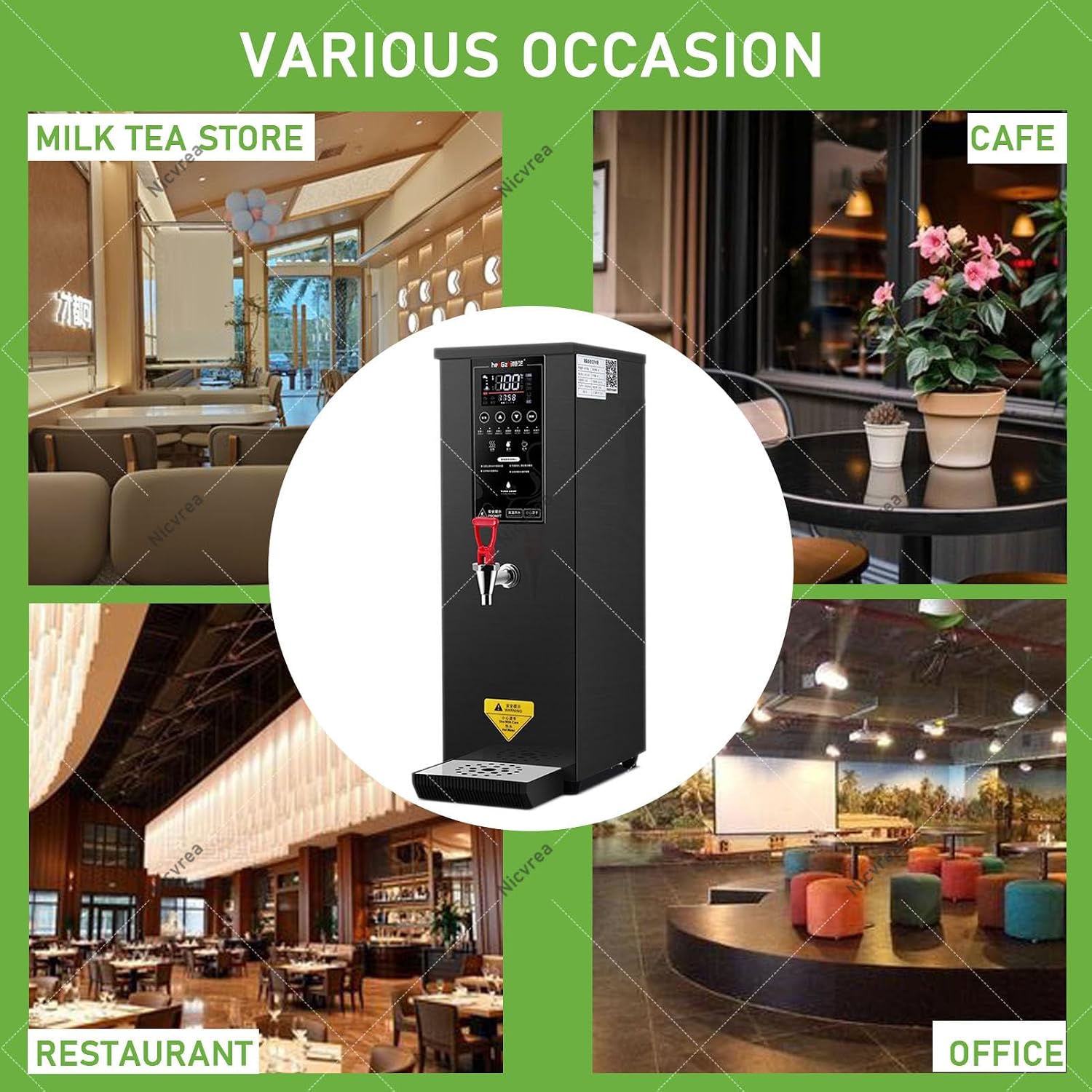 1000W Commercial Hot Water Dispenser Countertop, 25L(6.6Gal) /H Step-Heating Stainless Steel Water Boiler with Temperature Adjust for Boba Tea Office Restaurant Hotel White