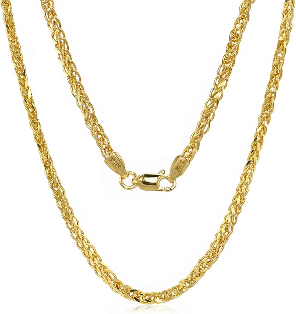 JEWELHEART 10K and 14K Gold Square Wheat Chain 1.5mm 1.7mm 2.2mm 2.6mm 3.2mm 3.9mm 4.5mm Yellow Real Gold Chains Diamond Cut Braided Franco Chain Necklace For Women with Lobster Clasp 16' 18' 20' 22' 24'