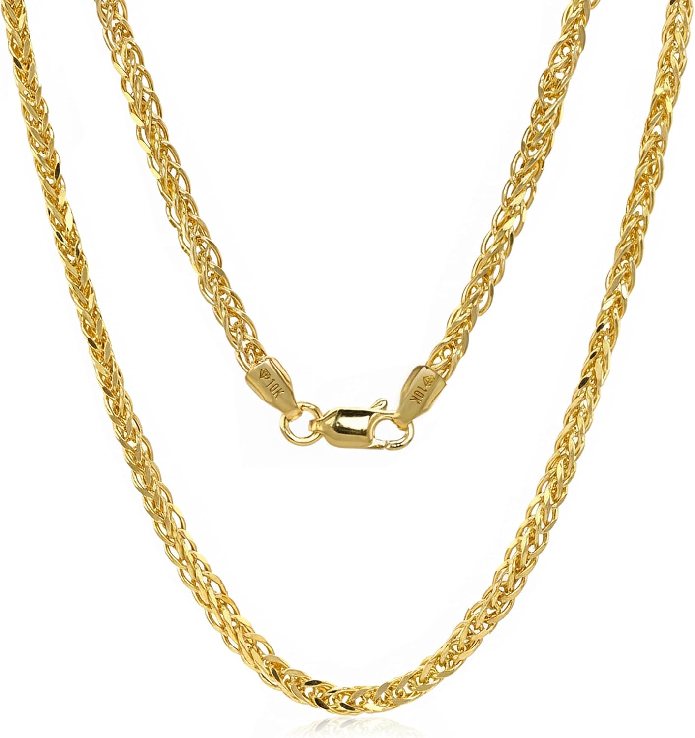 JEWELHEART 10K and 14K Gold Square Wheat Chain 1.5mm 1.7mm 2.2mm 2.6mm 3.2mm 3.9mm 4.5mm Yellow Real Gold Chains Diamond Cut Braided Franco Chain Necklace For Women with Lobster Clasp 16' 18' 20' 22' 24'