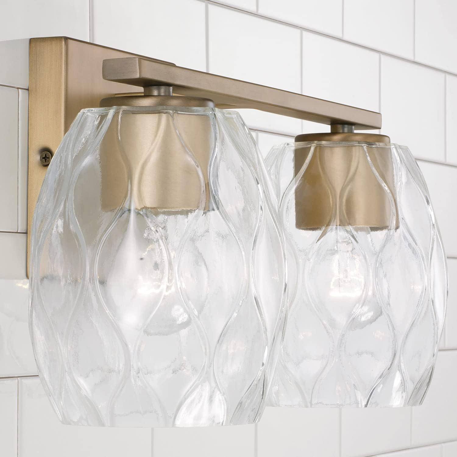 Capital Lighting 145321AD-525 Lucas Transitional Wavy Embossed Glass Vanity Lights for Bathroom, 2-Light 200 Total Watts, 8' H x 14' W, Aged Brass