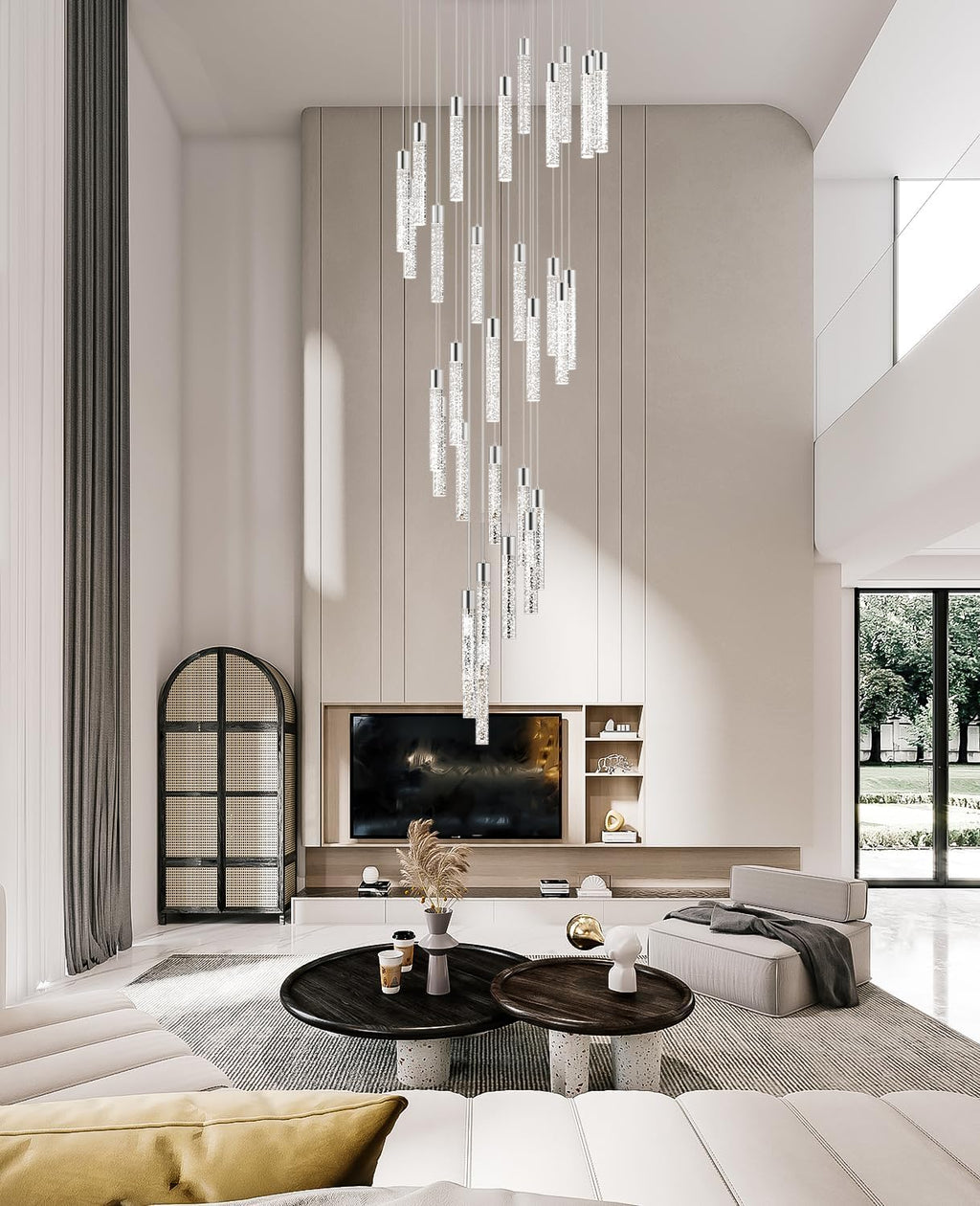 Pendant Lights Kitchen Island, 3000K-6500K Modern Kitchen Island Lights Brushed Nickel, 36-Light Ceiling Lighting Fixtures with Crystal Bubble, Integrated LED Hanging Light for Living Room