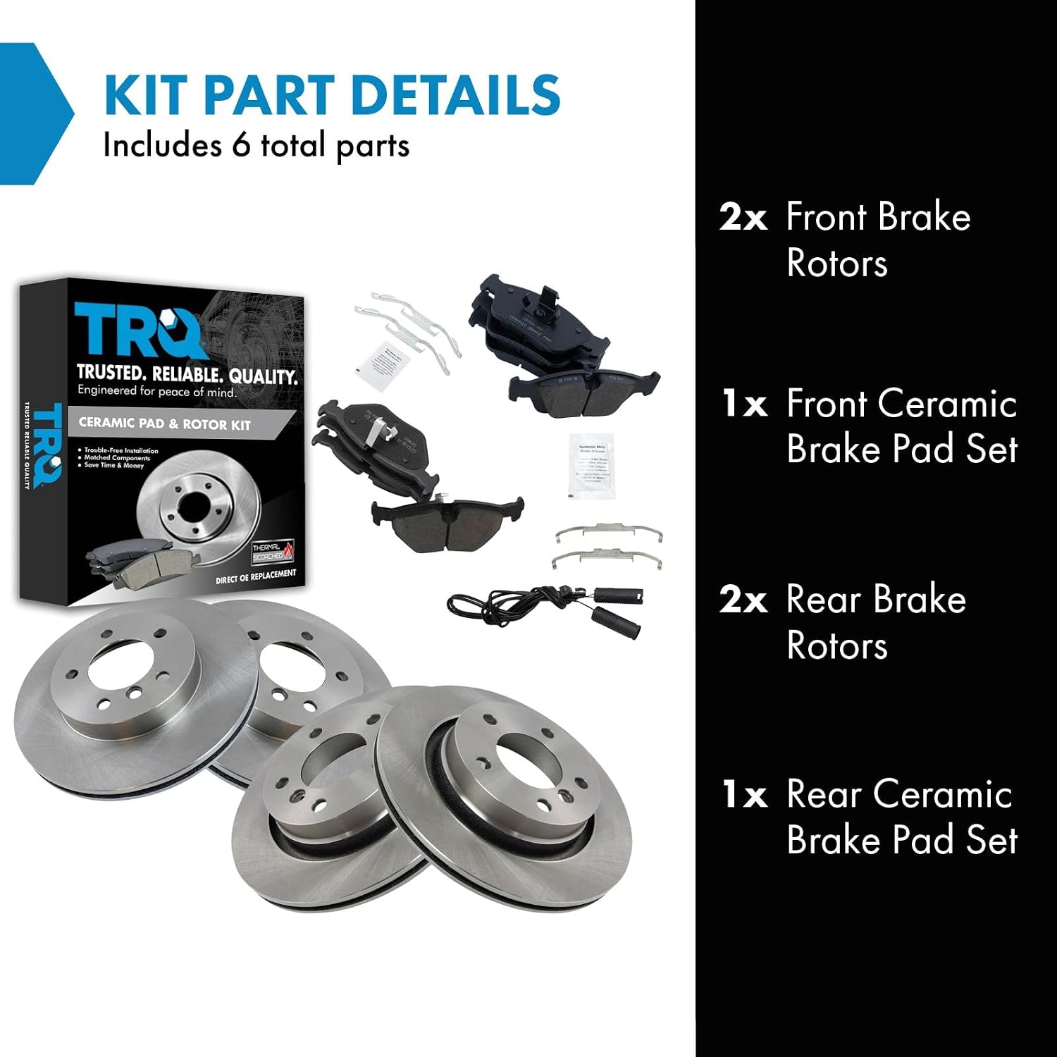 TRQ Front and Rear Brake Pad and Rotor Set Ceramic Vented Solid Rotors Compatible with 1999-2000 BMW 323i 2000 BMW 323Ci 2000 328Ci 2001-2006 325Ci 2001-2005 325i