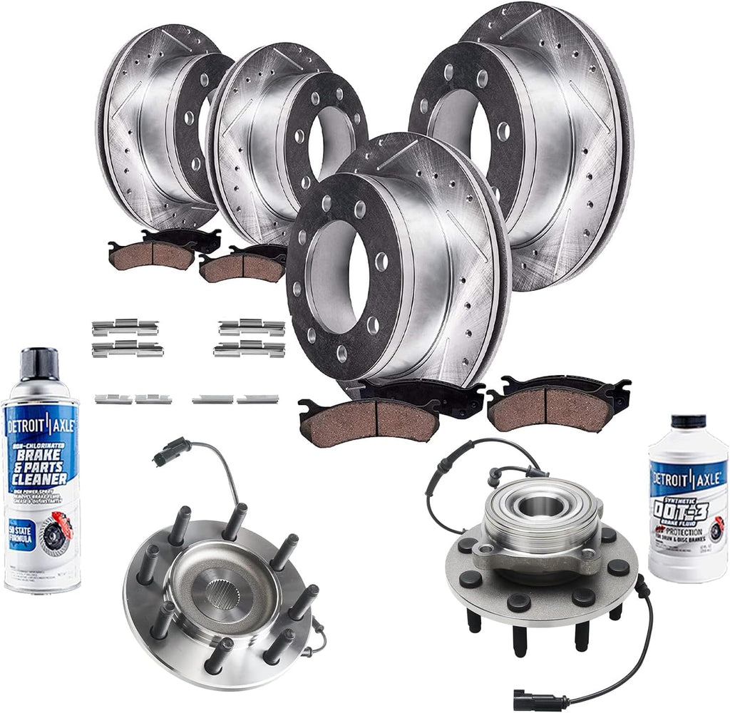 Detroit Axle - 4WD Wheel Bearing Hubs Brake Kit for 2006-2008 Dodge Ram 2500 3500, Front Wheel Bearing Hubs Front Rear Disc Brake Rotors Ceramic Brakes Pads 2007 Replacement : 13.91 inch Front Rotor