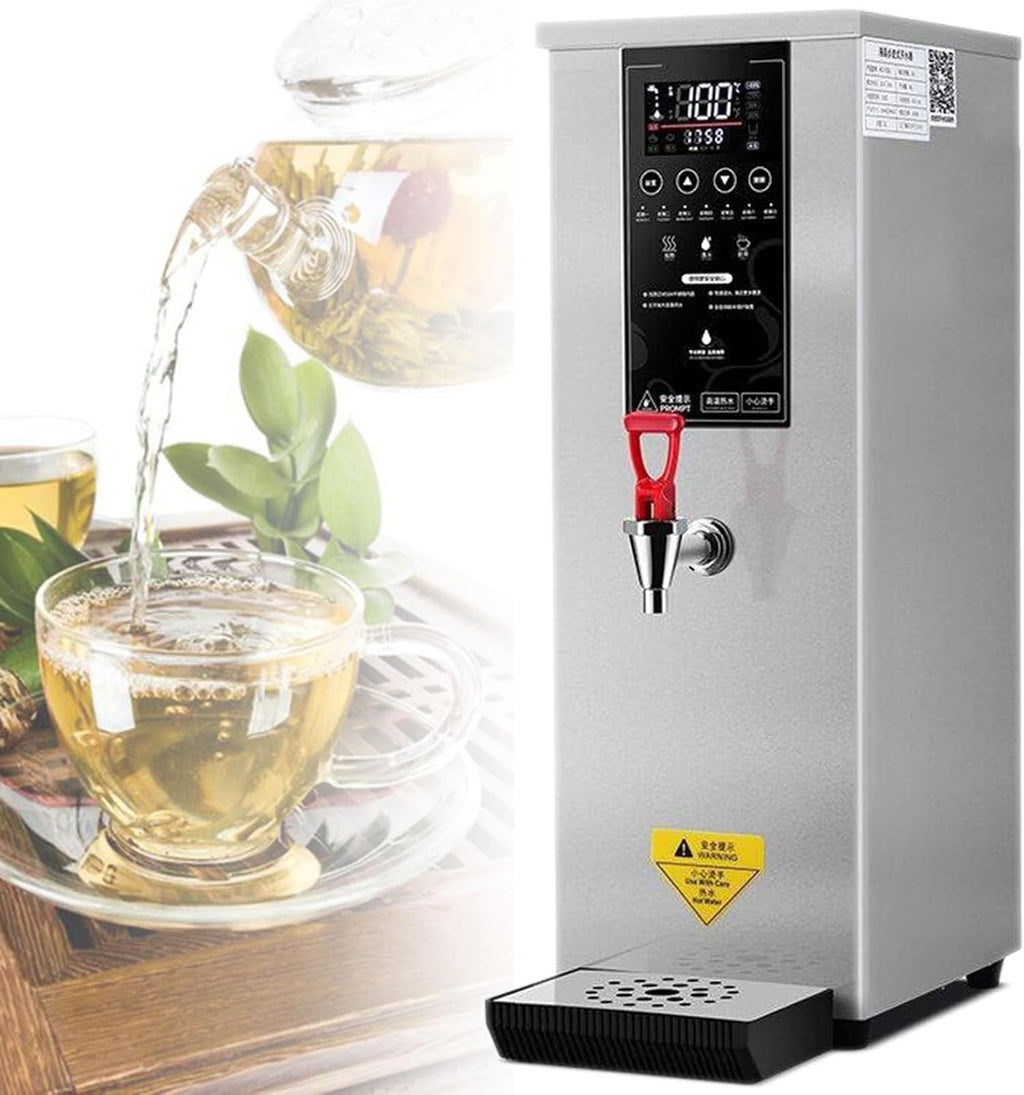 1000W Commercial Hot Water Dispenser Countertop, 25L(6.6Gal) /H Step-Heating Stainless Steel Water Boiler with Temperature Adjust for Boba Tea Office Restaurant Hotel Silver