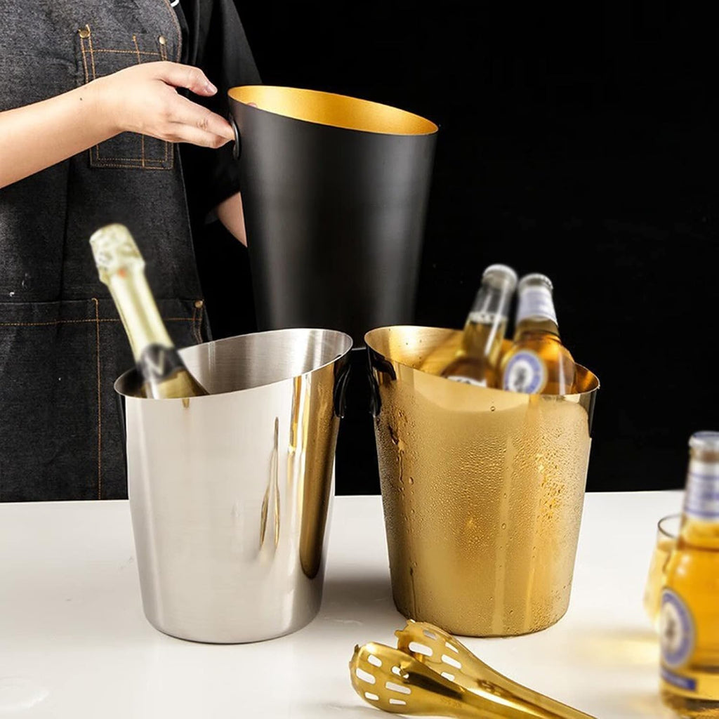 Ice Buckets Stainless Steel Ice Bucket 5L Golden Champagne and Wine Bucket Cooler Ice Buckets for Drinks and Parties Insulated Ice Bucket