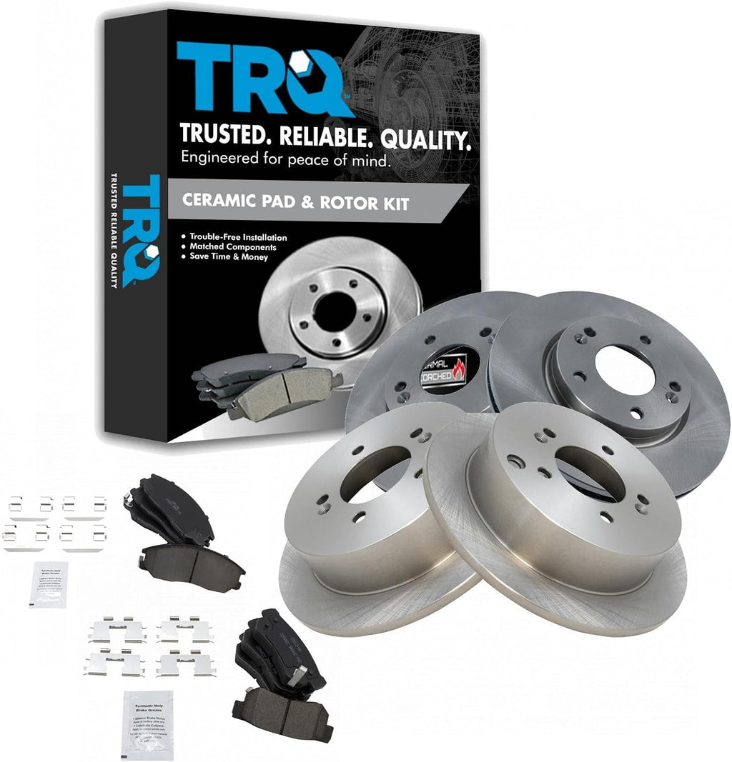 TRQ Front and Rear Brake Pad and Rotor Set Ceramic Vented Solid Rotors Compatible with 2001-2006 Hyundai Santa Fe
