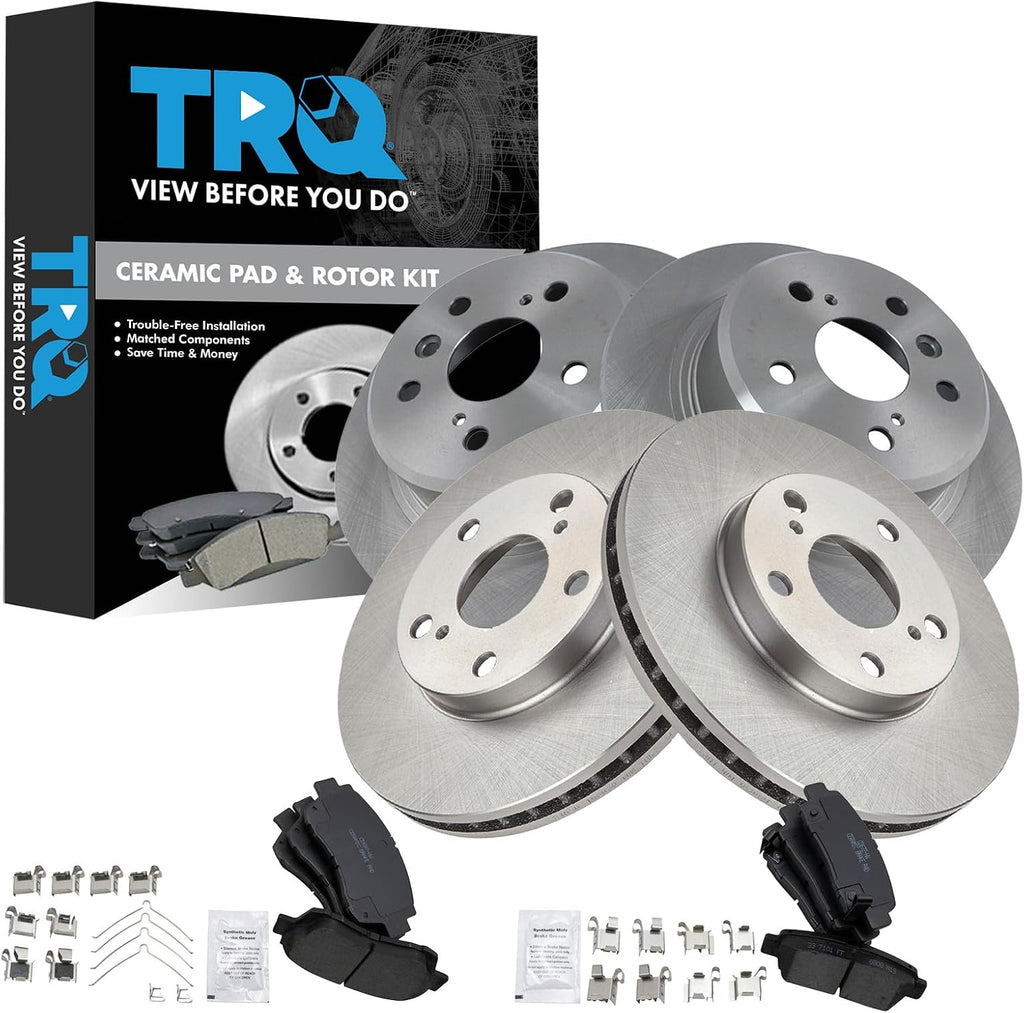 TRQ Front and Rear Brake Pad and Rotor Set Ceramic Vented Solid Rotors Compatible with 1995-1997 Toyota Avalon