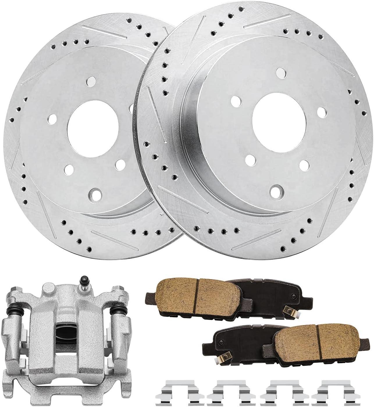 Detroit Axle - Rear Brake Kit for INFINITI JX35 M37 Q70L M56 Q70 Q60 for Nissan Pathfinder Quest Murano Drilled Rotors Brakes Pads Left Brake Caliper Replacement : 12.13' inch Rotor