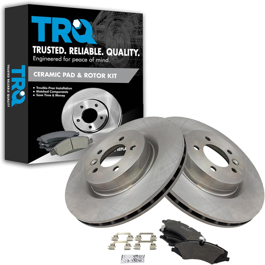 TRQ Front Brake Pad and Rotor Set Ceramic Vented Rotors Compatible with 2017 Land Rover Discovery 2010-2016 LR4 2014-2017 Range Rover 2011-2017 Range Sport