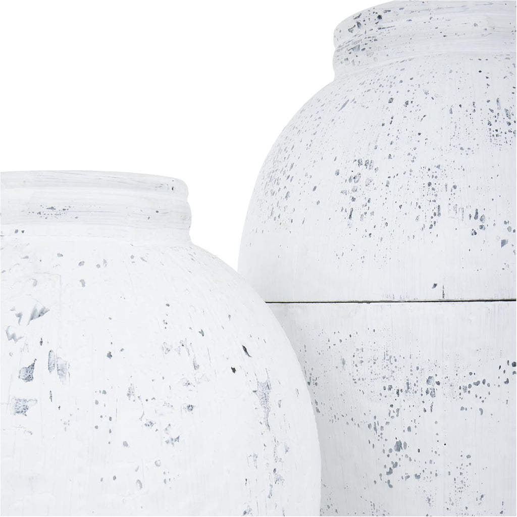 Deco 79 Metal Decorative Vase Tall Distressed Pot Floor Centerpiece Vases, Set of 2 Flower Vases for Home Decoration 31', 24' H, White