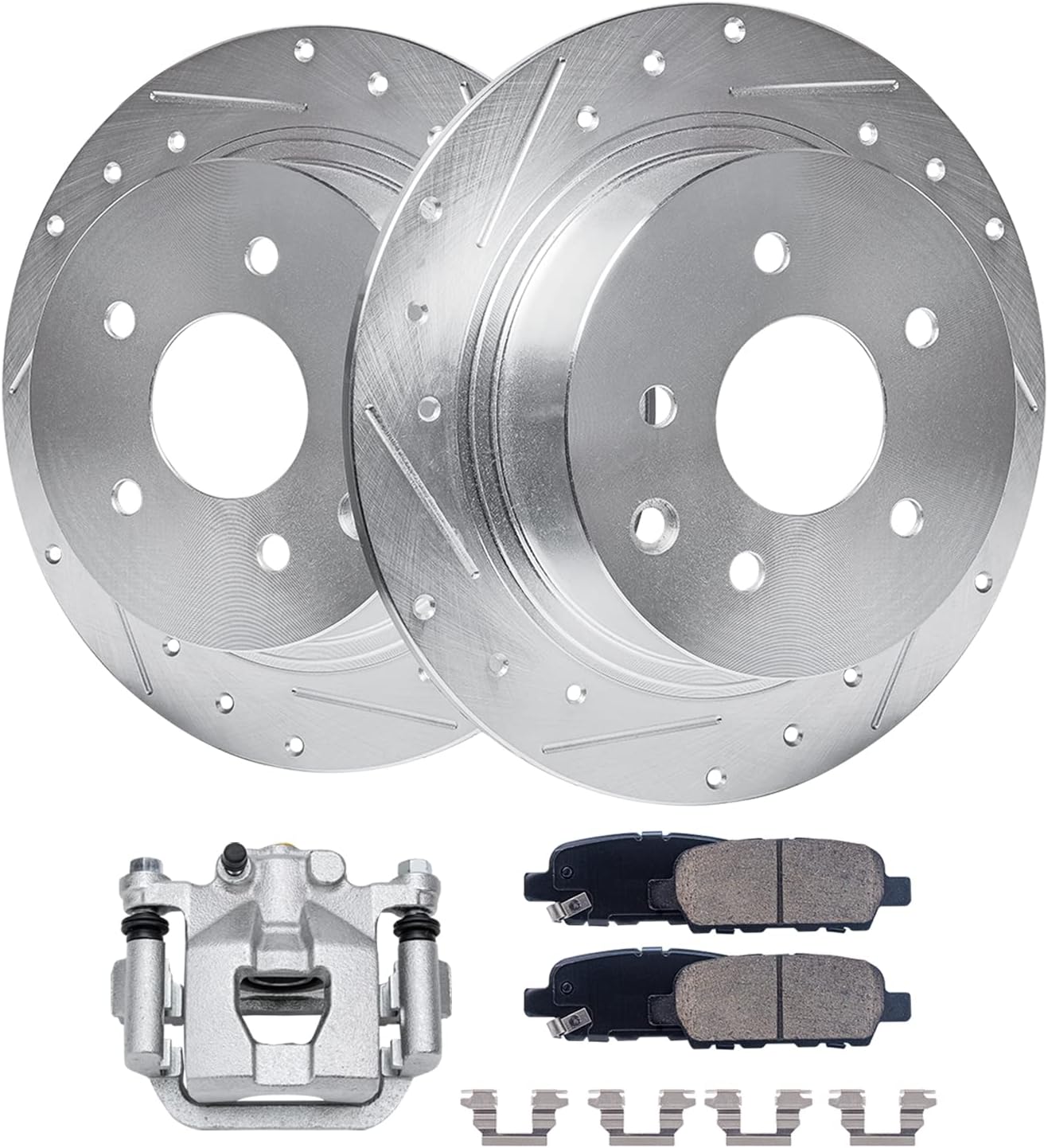 Detroit Axle - Rear Brake Kit for 2002-2018 Nissan Altima 2004-2008 Maxima Drilled Slotted Brake Rotors Brake Caliper Ceramic Brakes Pads 2005 2006 2007 Replacement [11.46 inch Rotors]