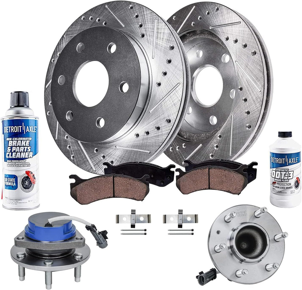Detroit Axle - 13.98' (355mm) Front Drilled Slotted Rotors and Pads Wheel bearing and Hubs Replacement for 2004-2007 Cadillac CTS 2006-2011 STS - 8pc Set