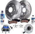 Detroit Axle - 13.98' (355mm) Front Drilled Slotted Rotors and Pads Wheel bearing and Hubs Replacement for 2004-2007 Cadillac CTS 2006-2011 STS - 8pc Set
