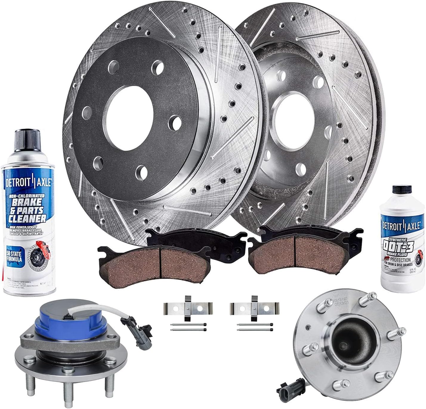 Detroit Axle - 13.98' (355mm) Front Drilled Slotted Rotors and Pads Wheel bearing and Hubs Replacement for 2004-2007 Cadillac CTS 2006-2011 STS - 8pc Set
