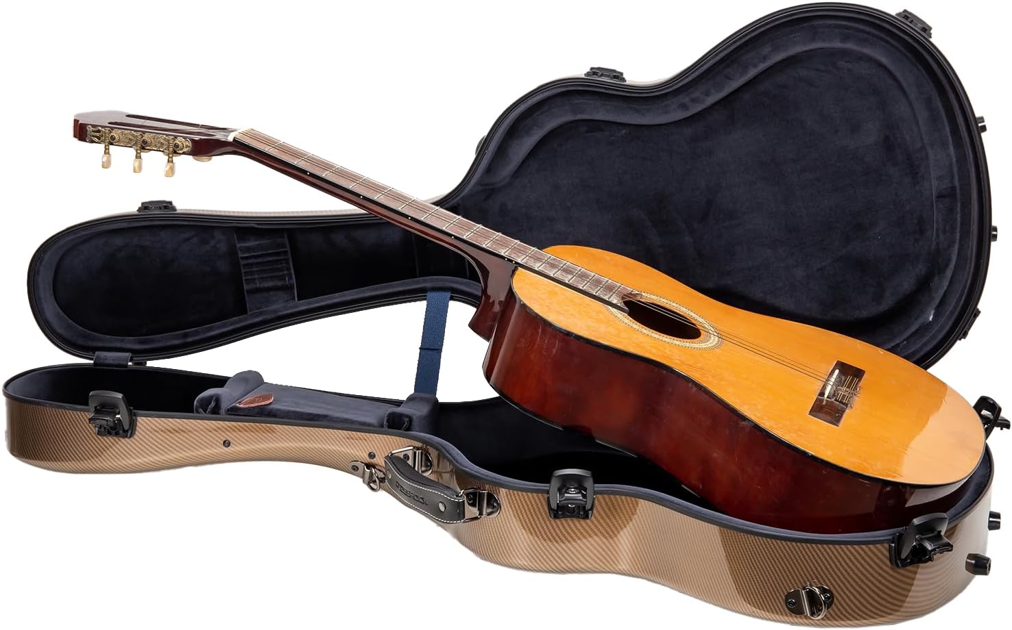 Crossrock 4/4 Size Flamenco Classical Guitar Case– Ultra Fiberglass 7lb Lightweight Shell, 3K Carbon Look (Maestro Gold) | TSA Lock, Backpack Straps, Dust Cover Included (CRF5030CGD)