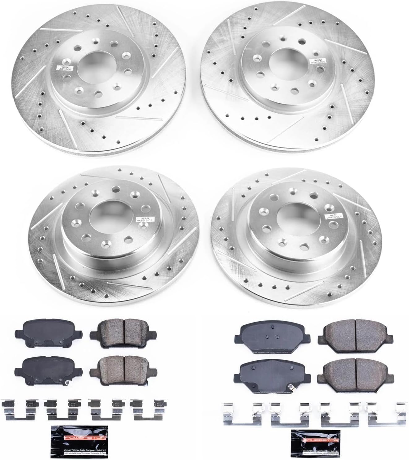 PowerStop Front and Rear Brake Kit for Buick LaCrosse 2017-18 |Regal Sportback 2018 |Regal TourX 2018-20 - Drilled and Slotted Disc Rotors with Carbon-Fiber Ceramic Brake Pads Replacement, K7557