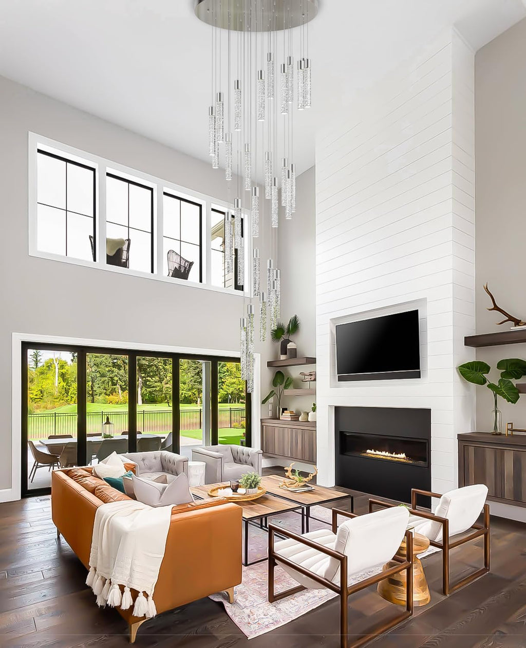Pendant Lights Kitchen Island, 3000K-6500K Modern Kitchen Island Lights Brushed Nickel, 36-Light Ceiling Lighting Fixtures with Crystal Bubble, Integrated LED Hanging Light for Living Room