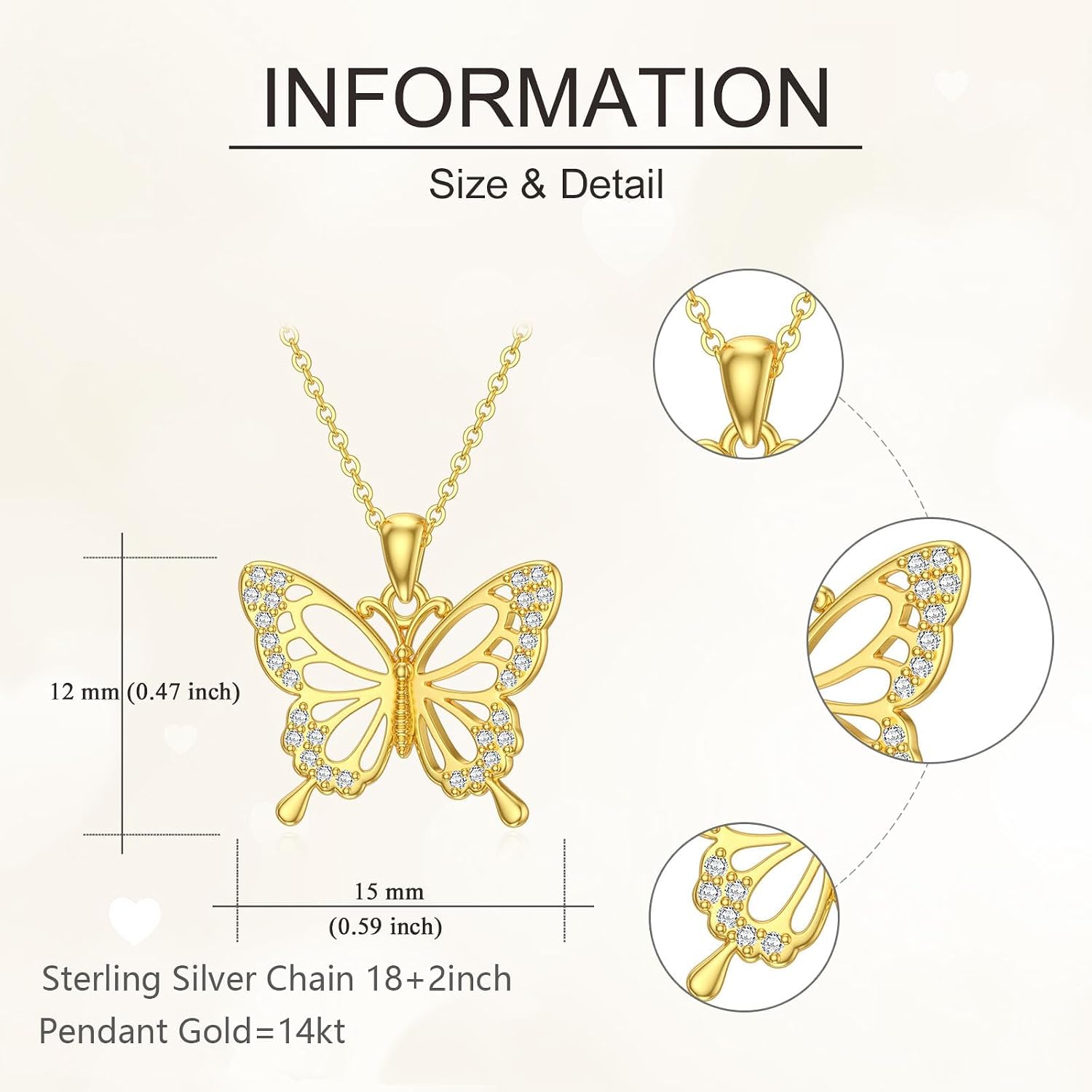 DOVRAN Real Solid Gold Birthstone Butterfly/Dragonfly/Bee/Hummingbird Necklace for Women Yellow Gold Animal Pendant for Christmas Dainty Jewelry Birthday Gifts for Mom Wife