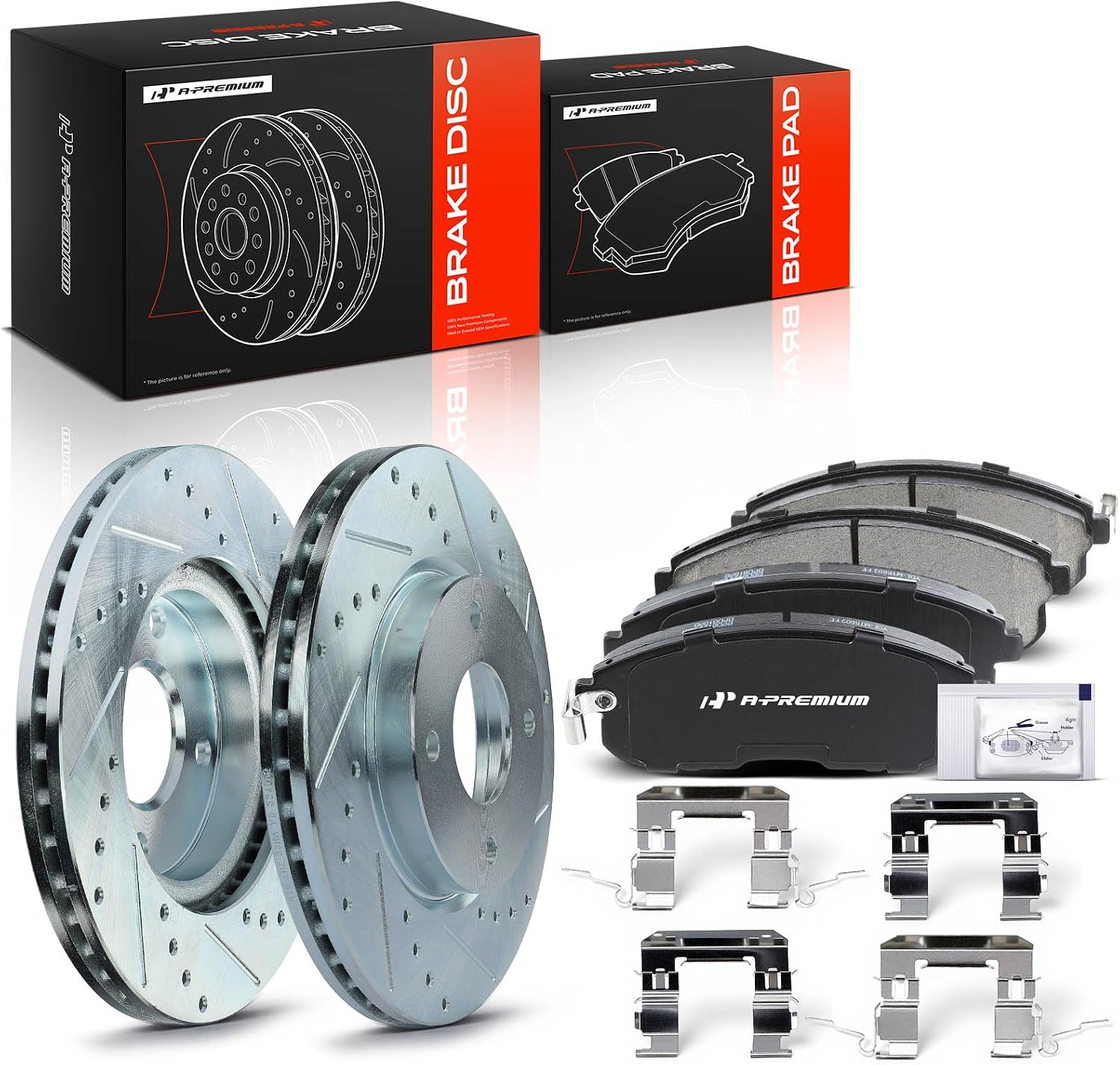 A-Premium 11.02 inch (280mm) Front Drilled and Slotted Disc Brake Rotors + Ceramic Pads Kit Compatible with Select Nissan Models - Sentra 2007-2012, Versa 2007-2012, Cube 2009-2014, 6-PC Set