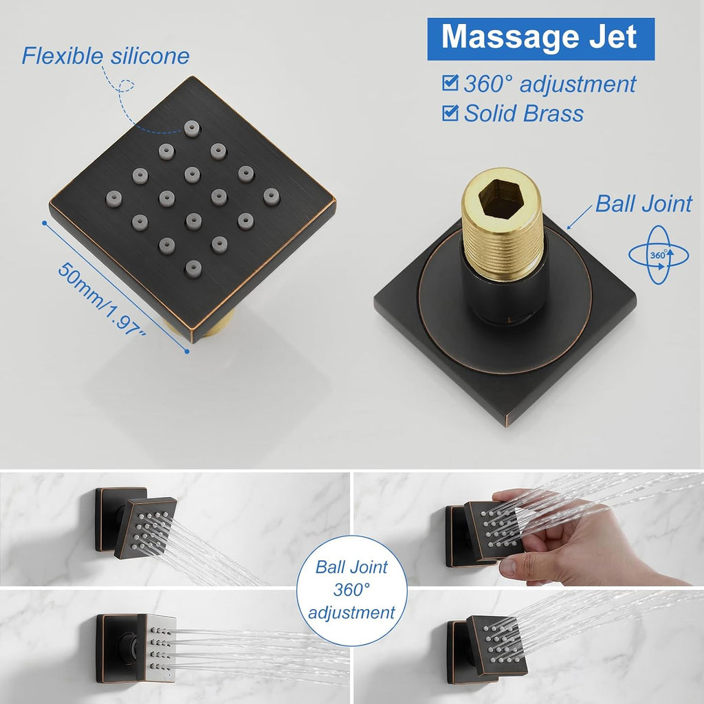 RUMOSE Rainfall Shower System with 4 Body Jets Wall Mounted 4 Mode Shower Faucet Set with 12 Inch Rain Shower Head and 2 in 1 Handheld Spray, Oil Rubbed Bronze Brass Shower Fixtures, Rough-in Valve