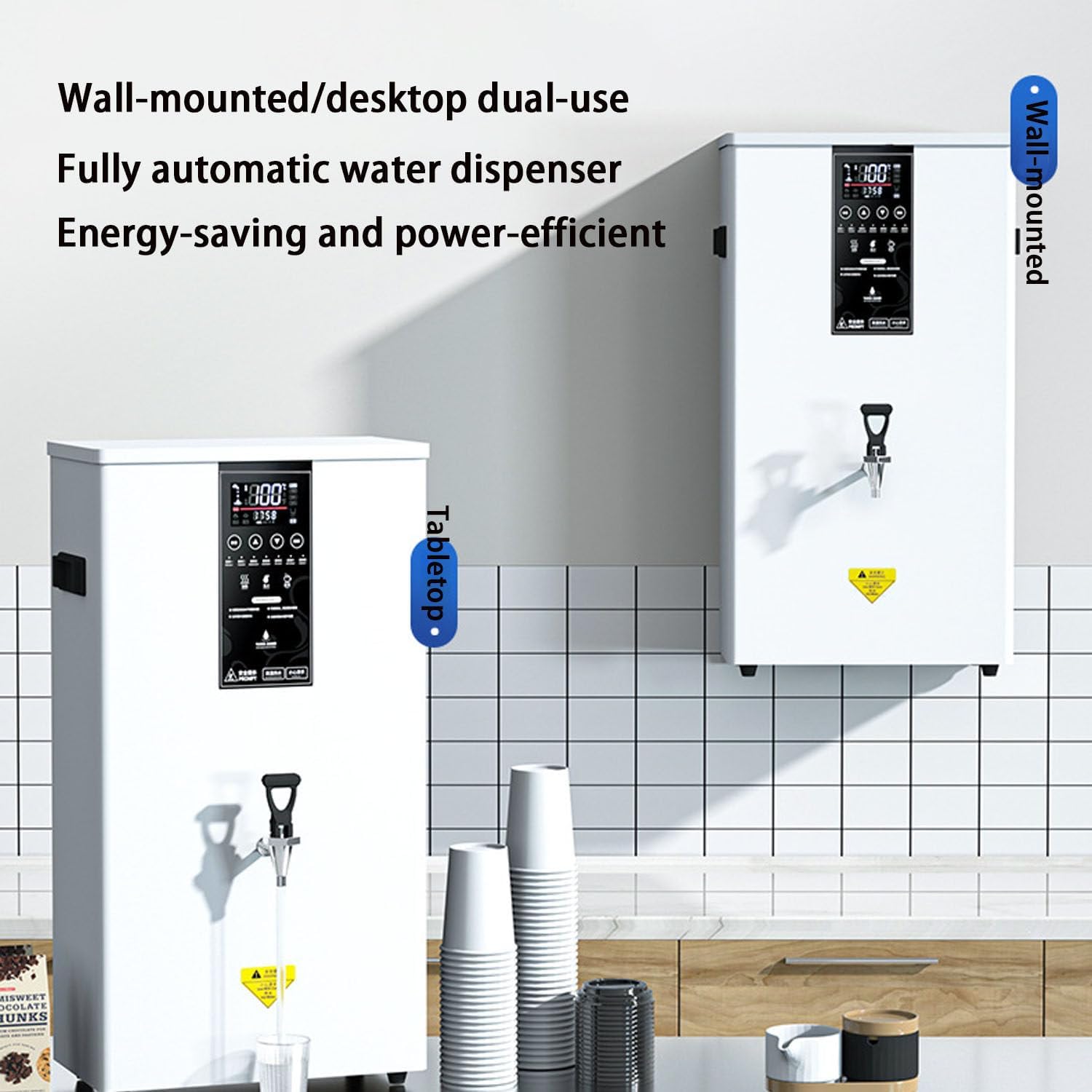 Commercial Step-Heating Hot Water Dispenser 50L/H 60L/H 80L/H Electric Water Boiler Machine,Wall-Mounted Combination Kettle for Milk Tea Shops Restaurants Black-50L