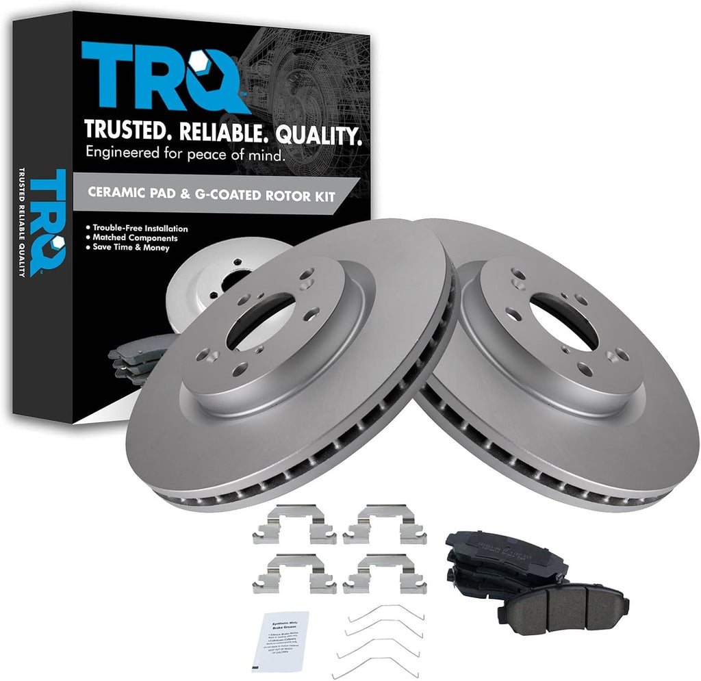 TRQ Front Brake Pad and Rotor Set Ceramic Coated Vented Rotors Compatible with 2011-2014 Honda Odyssey