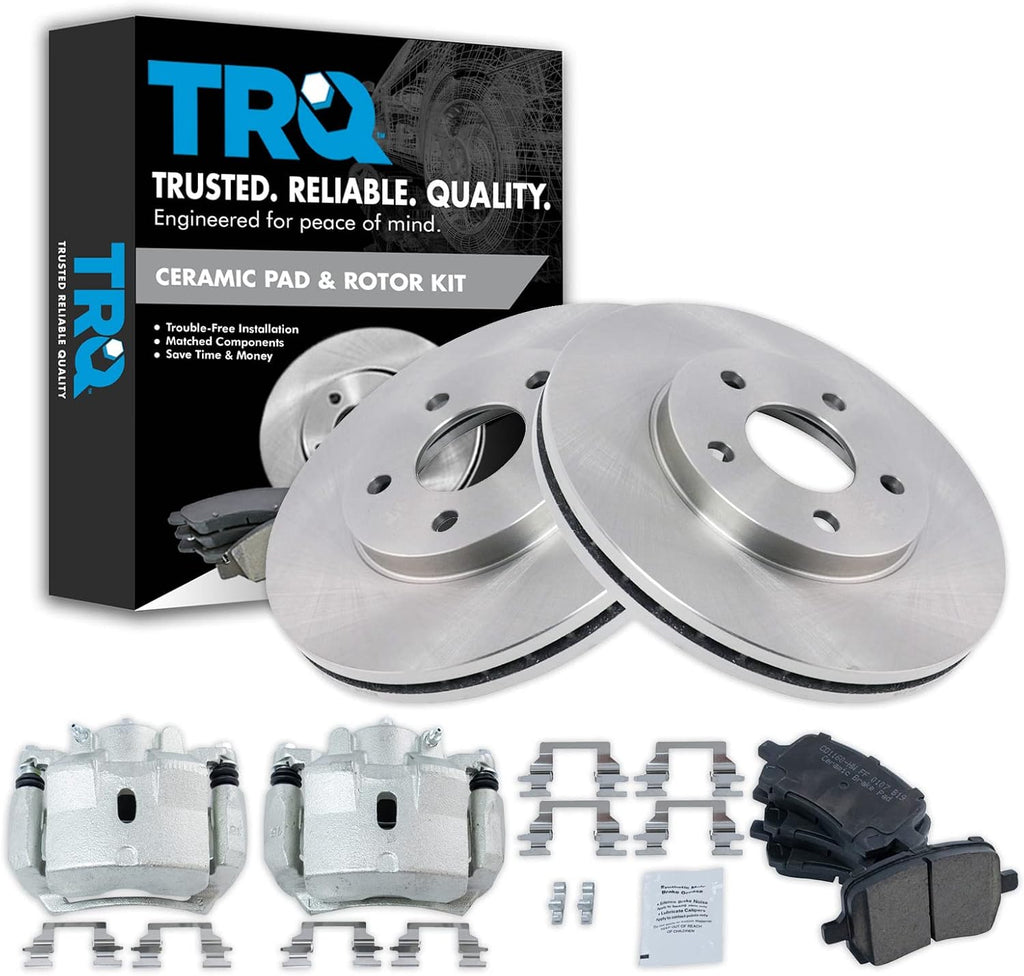 TRQ Front Brake Pad and Rotor Set Ceramic Vented Rotors Calipers Compatible with 2008-2007 Chevrolet Malibu 2007 Pontiac G6