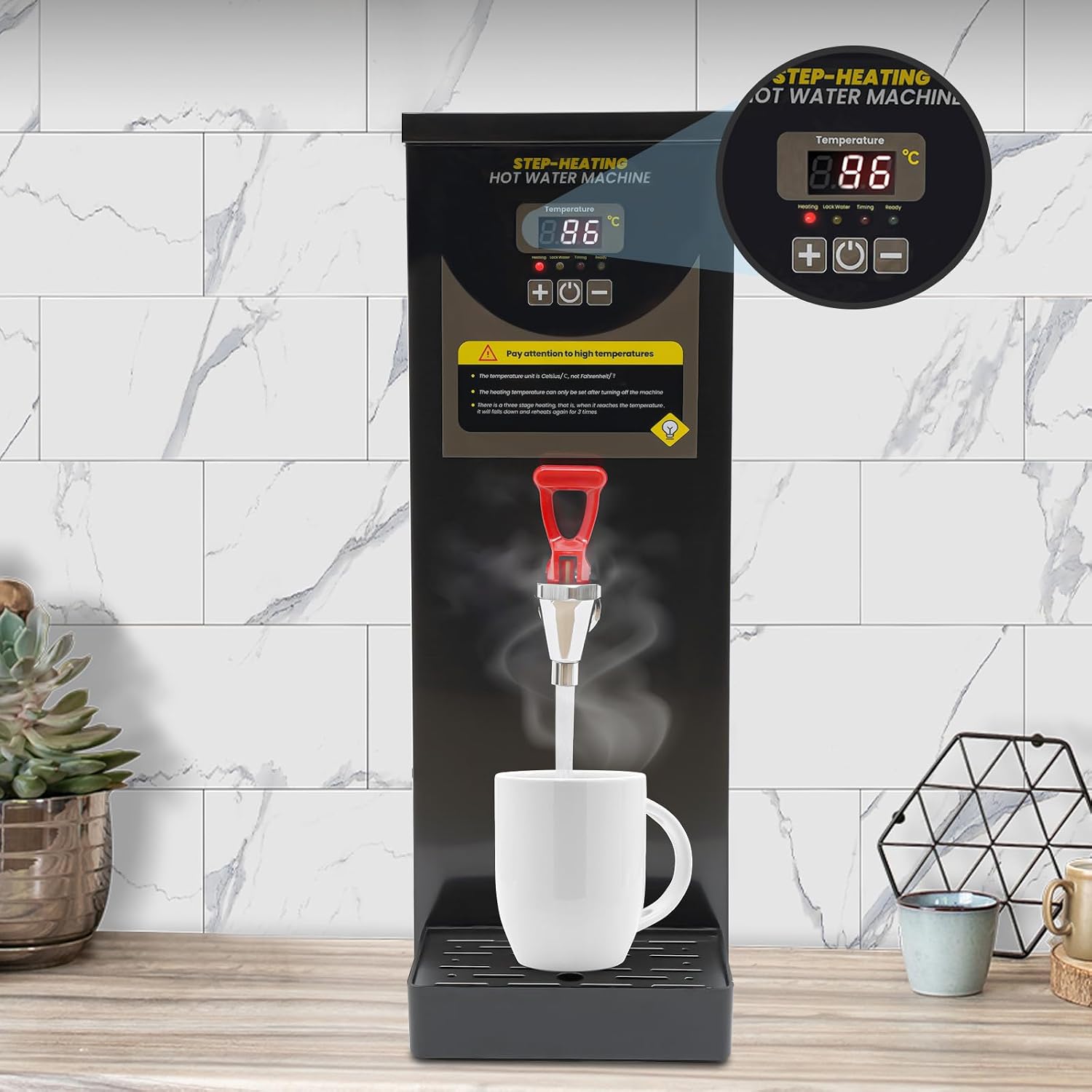 Commercial Hot Water Dispenser, 8L Hot Water Dispenser, 2000W Commercial Water Boiler Countertop with LCD Panel, Fast Boiling for Office, Kitchen, Large Family Use