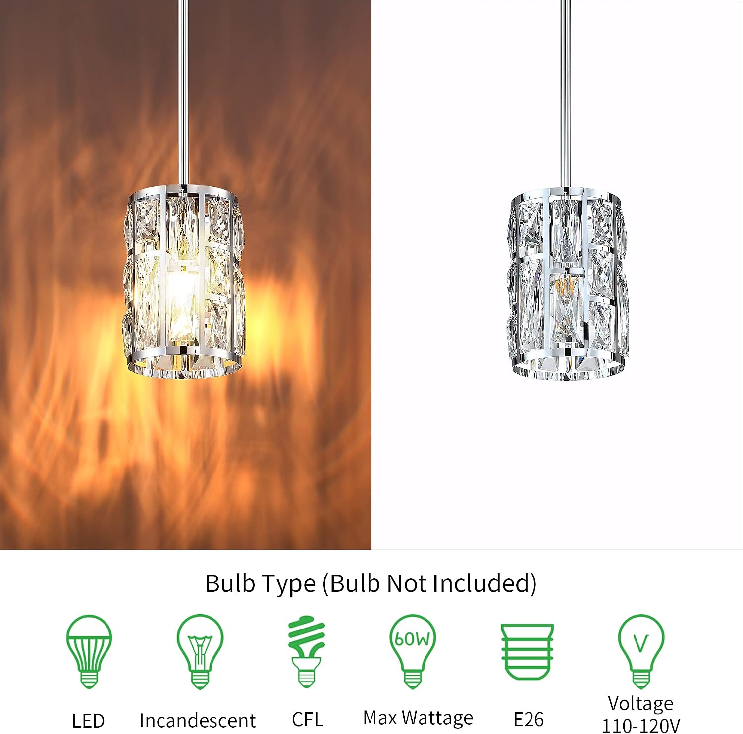 MEXO Modern Crystal Pendant Light Fixture 3-Pack Chrome Finish Hanging Lighting Crystal Chandelier for Kitchen Island