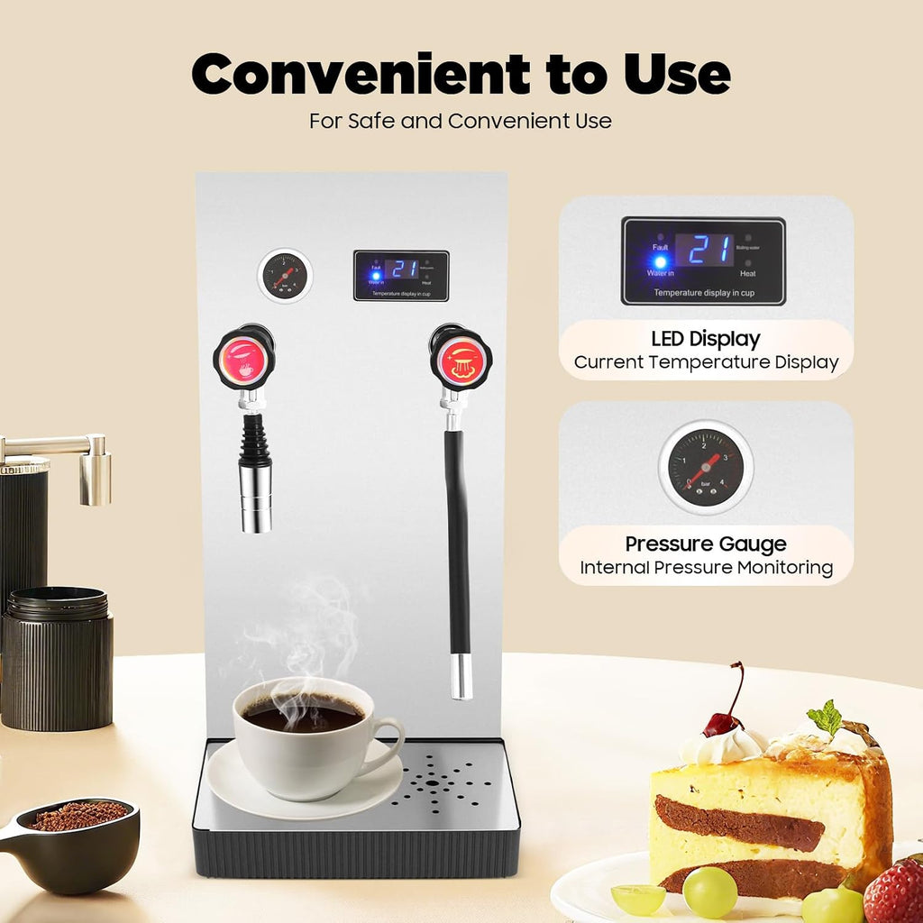 Commercial Milk Frother, 2500W Electric Hot Water Boiler and Milk Steamer Machine for Latte, Tea, and Coffee, Multi-functional Kitchen Appliance for Baristas, Home, Offices, and Family Use
