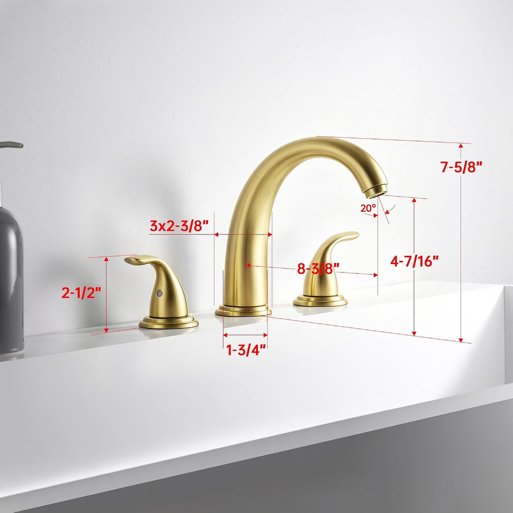 SUMERAIN 2-Handle Widespread Roman Bathtub Faucet Tub Filler with Valve Brushed Gold