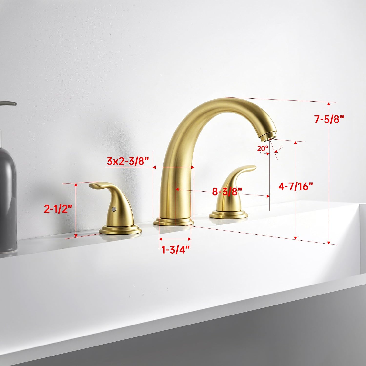 SUMERAIN 2-Handle Widespread Roman Bathtub Faucet Tub Filler with Valve Brushed Gold