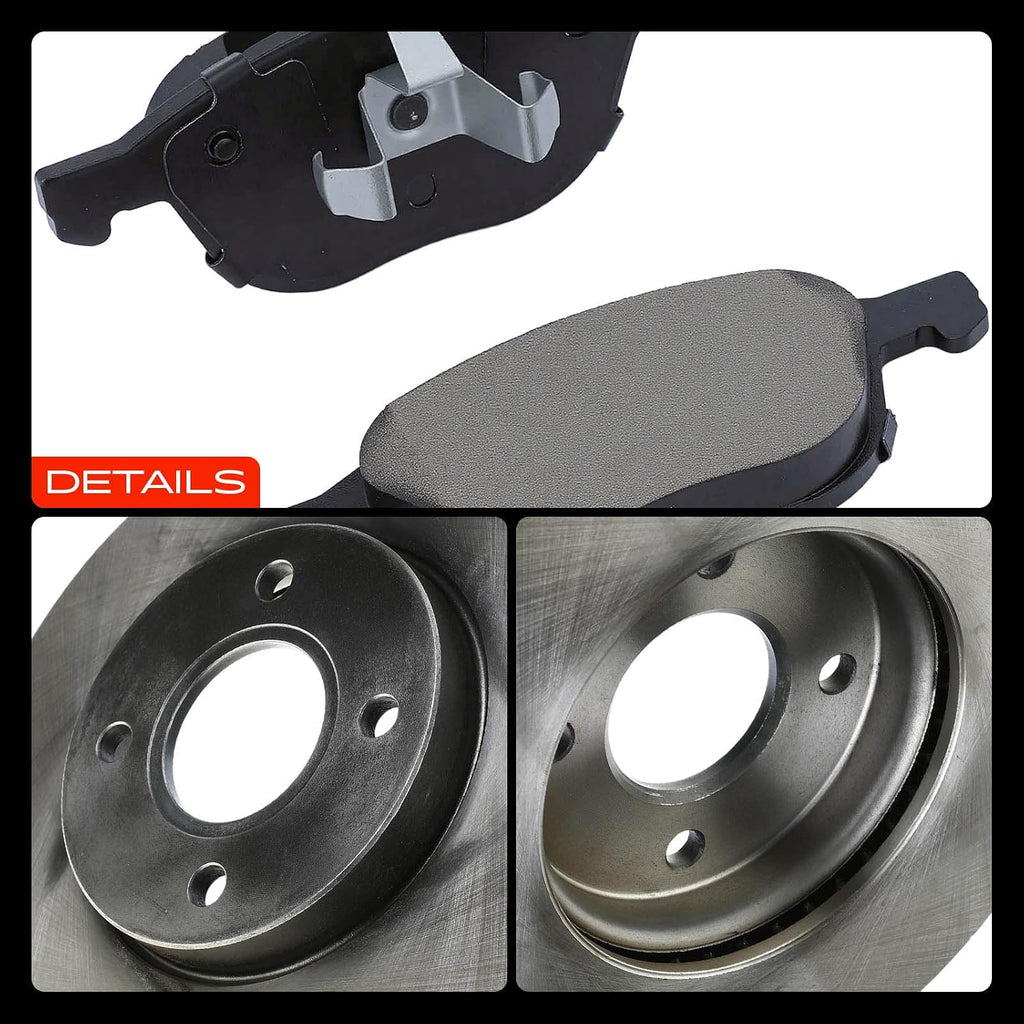 A-Premium 10.83 inch(275mm) Front Vented Disc Brake Rotors + Ceramic Pads Kit Compatible with Select Ford Models - Focus 2005-2007, 2.0L 2.3L, Not SVT Models, 6-PC Set