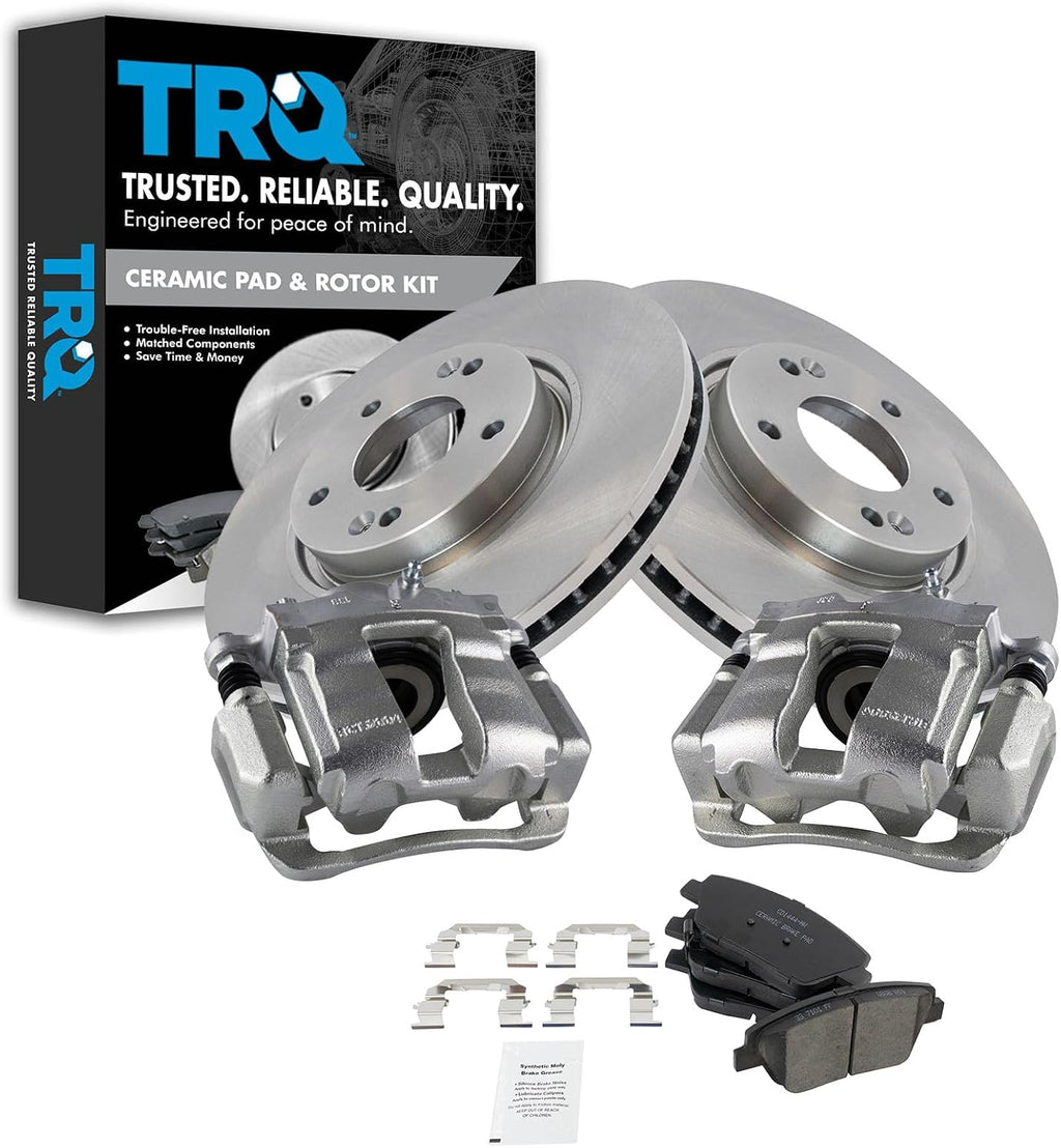 TRQ Front Brake Pad and Rotor Set Ceramic Vented Rotors Calipers Compatible with 2011-2014 Hyundai Sonata