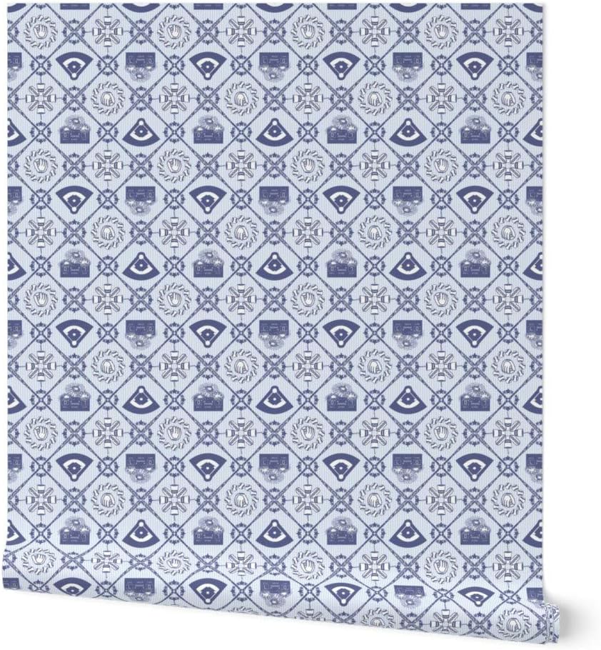 Peel & Stick Wallpaper 12ft x 2ft - Baseball Diamonds Toile Stars Sports Firework Glove Diamond Custom Removable Wallpaper by Spoonflower