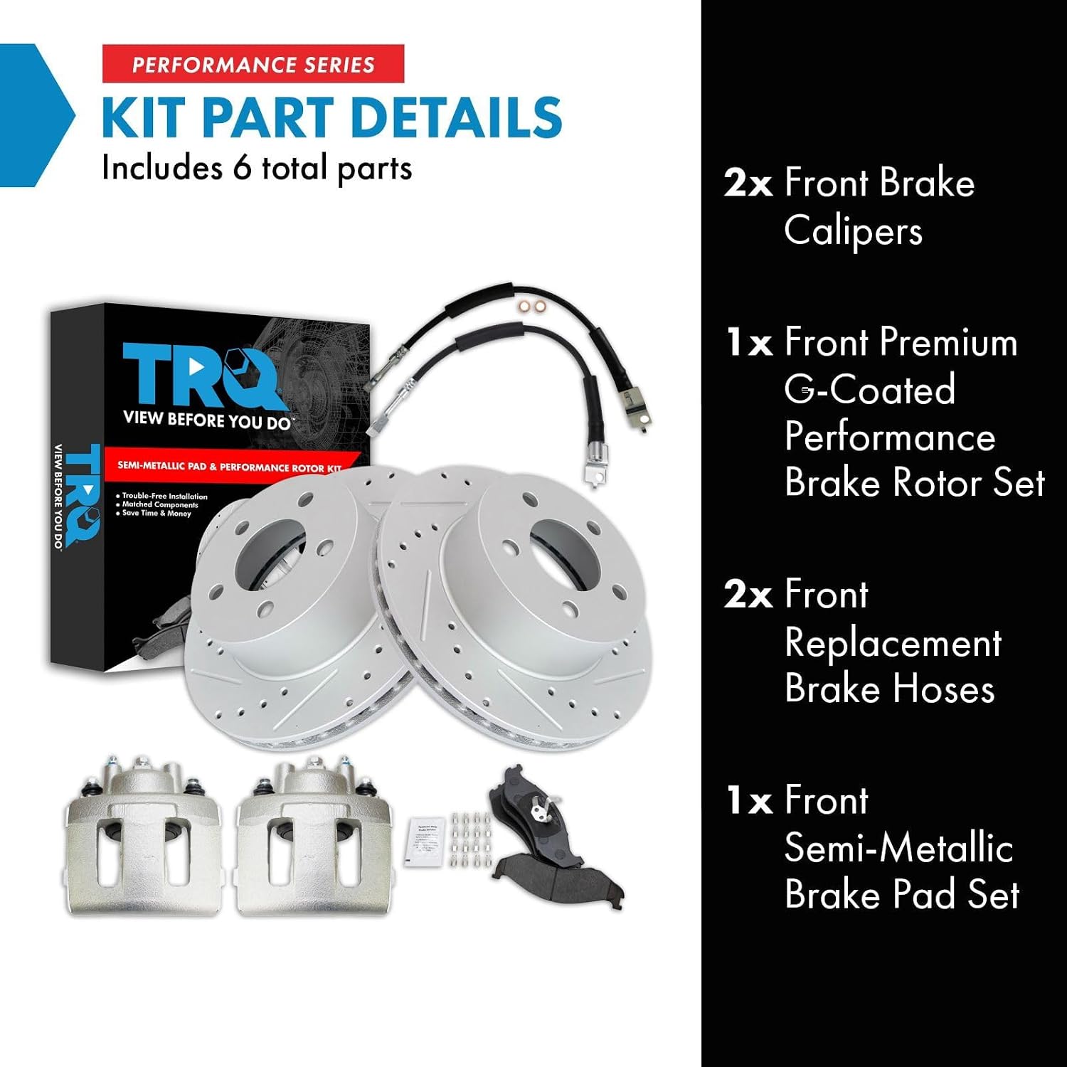 TRQ Performance Front Brake Pad and Rotor Set Semi Metallic Coated Rotors Calipers Compatible with 1990-1998 Jeep Cherokee 1990-1992 Comanche 1993-1998 Grand Cherokee 1990 Wagoneer 1997-1999 Wrangler
