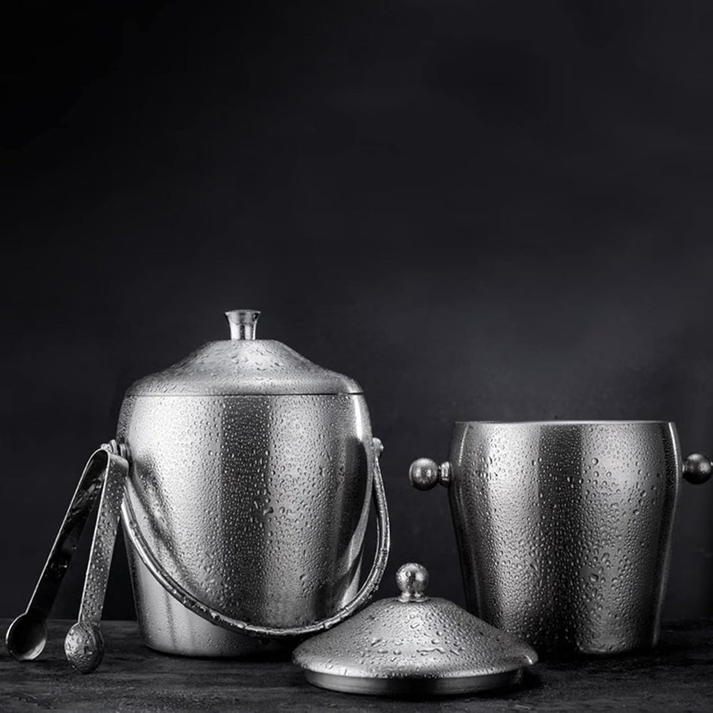Ice Bucket Ice Bucket with Lid and Tongs Double Wall Insulated Stainless Steel Ice Bucket Ideal for Cocktail Bar, Parties, Chilling Wine, Champagne Ice Tub