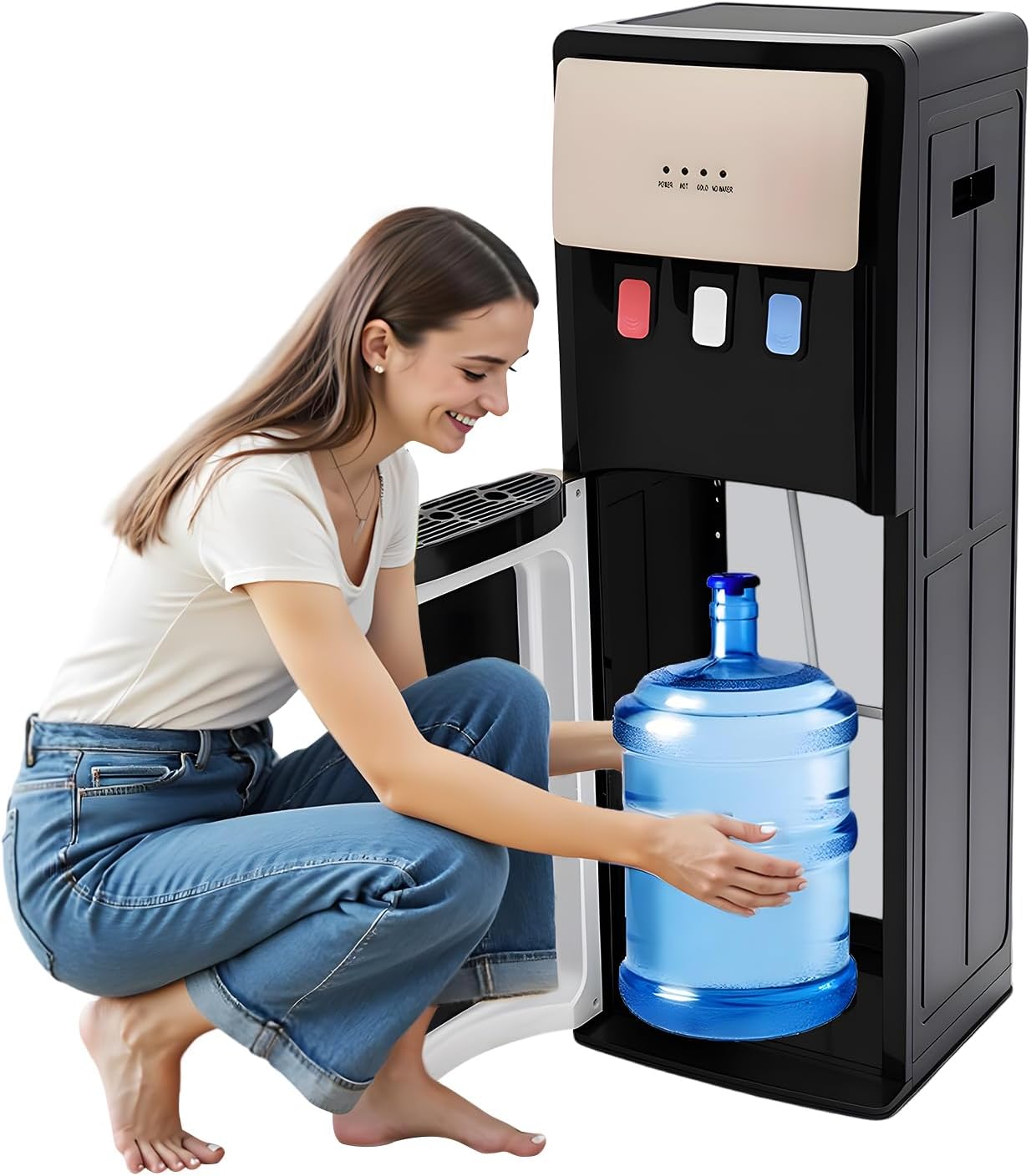 Bottom Loading Water Cooler Dispenser, 500W Hot & Cold Standing Water Floor Standing Water Dispenser, Electrostatic Spraying Temperature Protection for Home Office Apartm (Underlay)