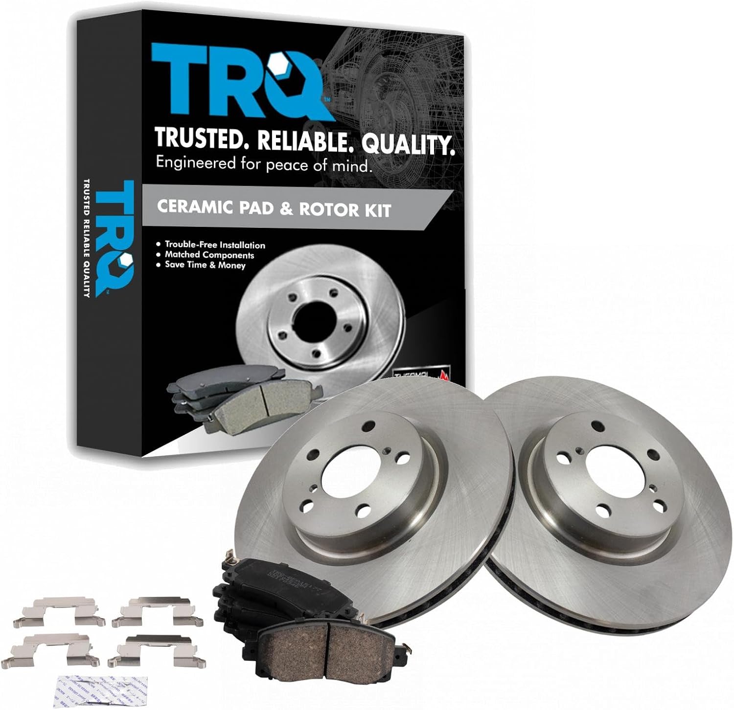 TRQ Front Brake Pad and Rotor Set Ceramic Vented Rotors Compatible with 2017-2019 Subaru Impreza