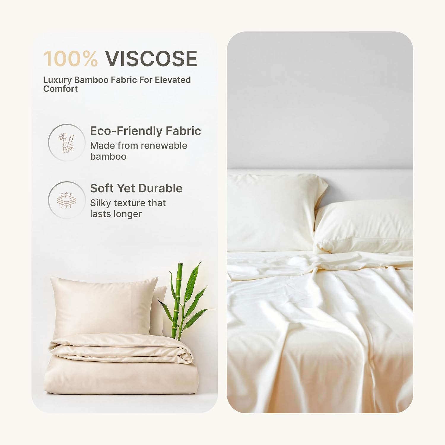 BedVoyage - Viscose from Bamboo Split King Size Sheets Set - Luxury 5pc King Sheet Set - Cooling Bed Sheets 18' Deep Pocket - Ultra Soft Sheet and Pillowcase Sets - Ivory