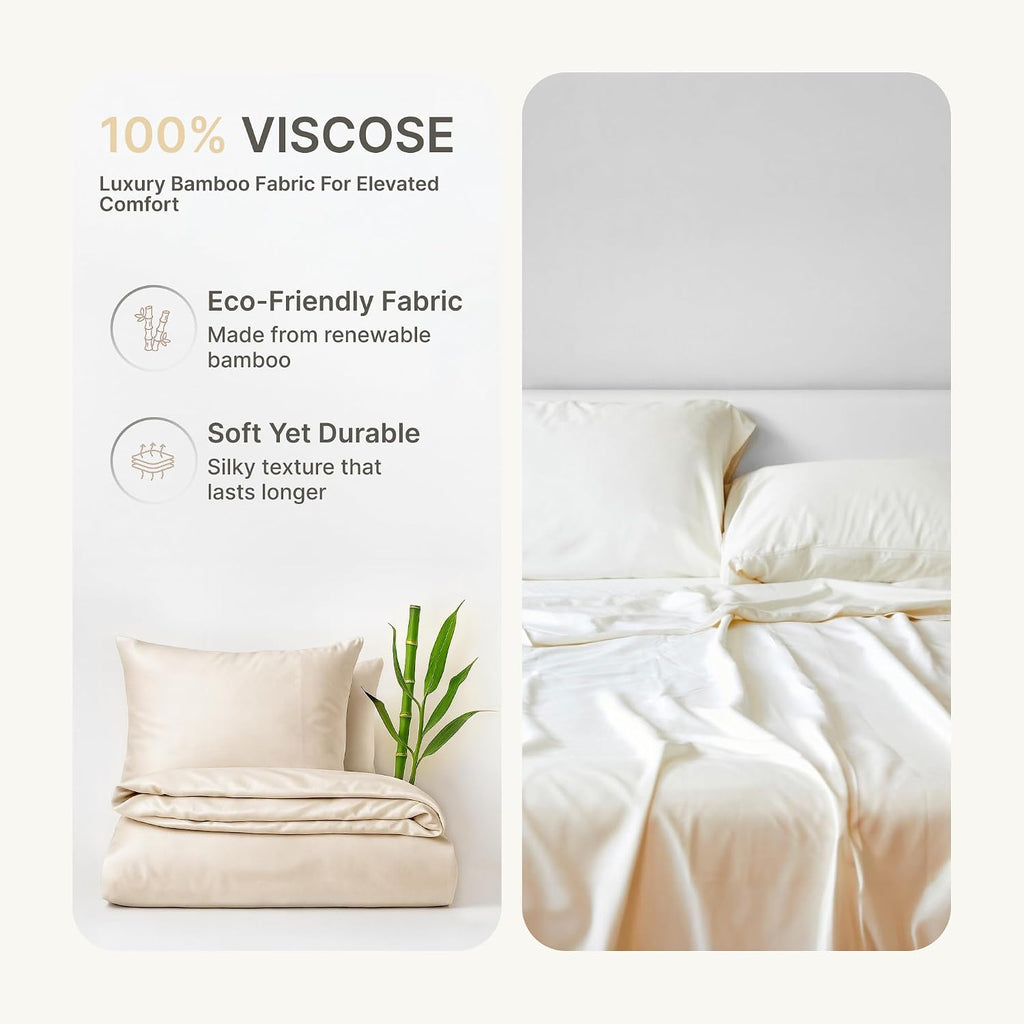 BedVoyage Cooling Sheets King – Viscose from Bamboo, Sheet Set for Hot Sleepers, 18' Deep Pocket, Soft Breathable Bedding, Ivory