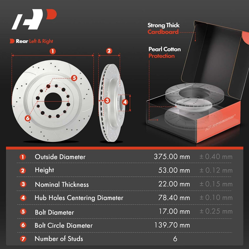 A-Premium Front and Rear Drilled and Slotted Disc Brake Rotors + Ceramic Pads Kit Compatible with Select Ram Models - 1500 2019 2020 2021 2022, 12-PC Set