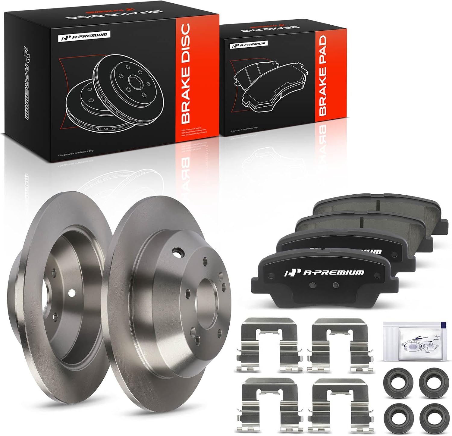 A-Premium 11.89 inch (302mm) Rear Solid Brake Rotors + Ceramic Pads Kit Compatible with Select Hyundai and Kia Models - Santa Fe 2010-2016, Sorento 2011-2014, 6-PC Set