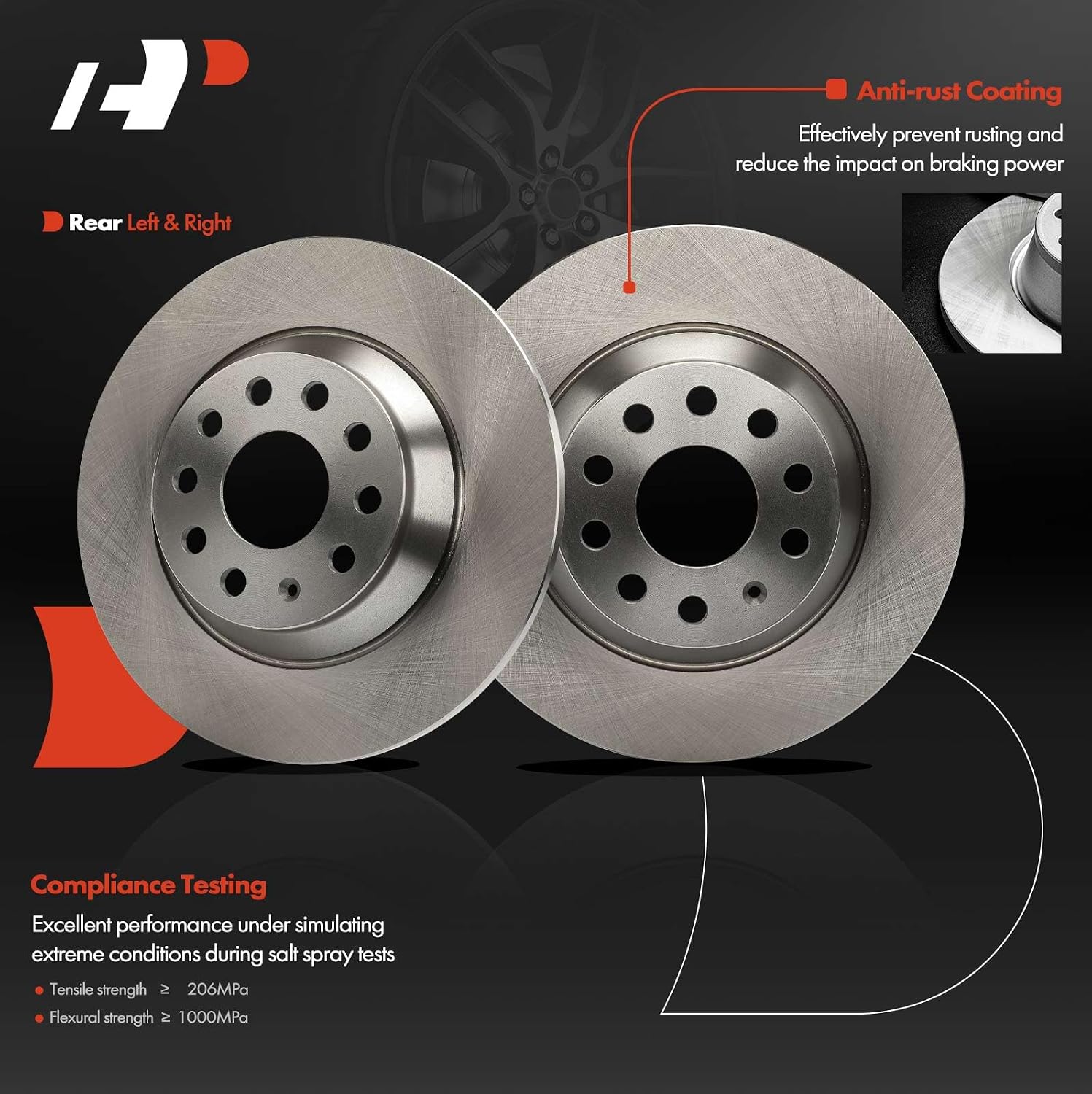 A-Premium 11.81 inch (300mm) Rear Solid Disc Brake Rotors + Ceramic Pads Kit Compatible with Select Volkswagen and Audi Models - Jetta 2019-2023, Golf, Tiguan, Q3, TT Quattro, Arteon, 6-PC Set
