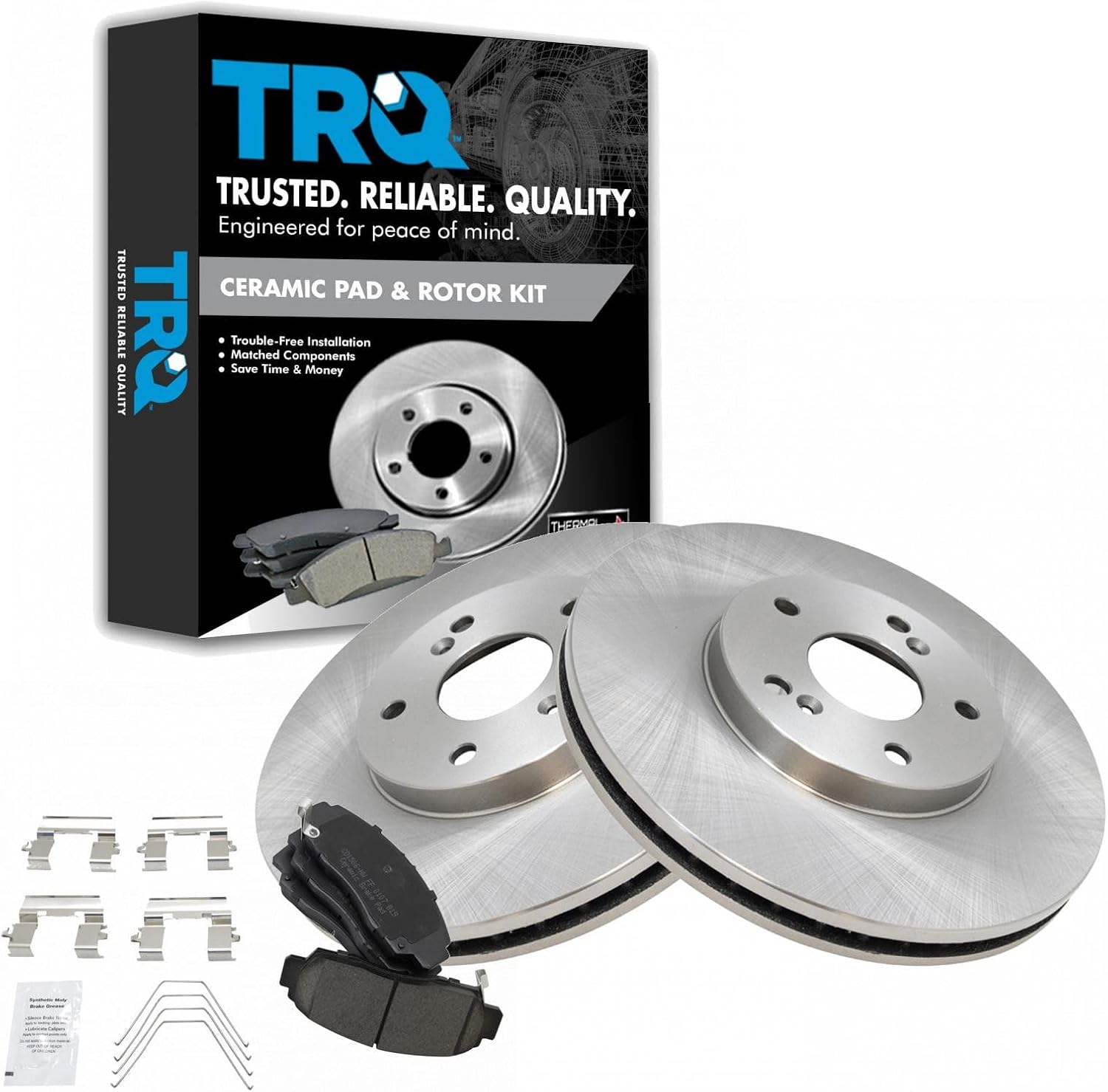 TRQ Front Brake Pad and Rotor Set Ceramic Vented Rotors Compatible with 2011-2014 Acura TSX 2011-2012 Honda Accord